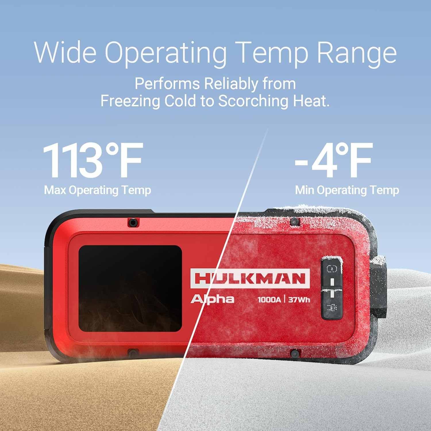 Hulkman Alpha Ultra Red, 1000A 37Wh Jump Starter, Power without the Bulk, Car Battery Jump Starter & Jump Box with 2.9" Smart Display, 45-Min Full Charge, Jumper Cables for 6.5L Gas/3.0L Diesel image number 5