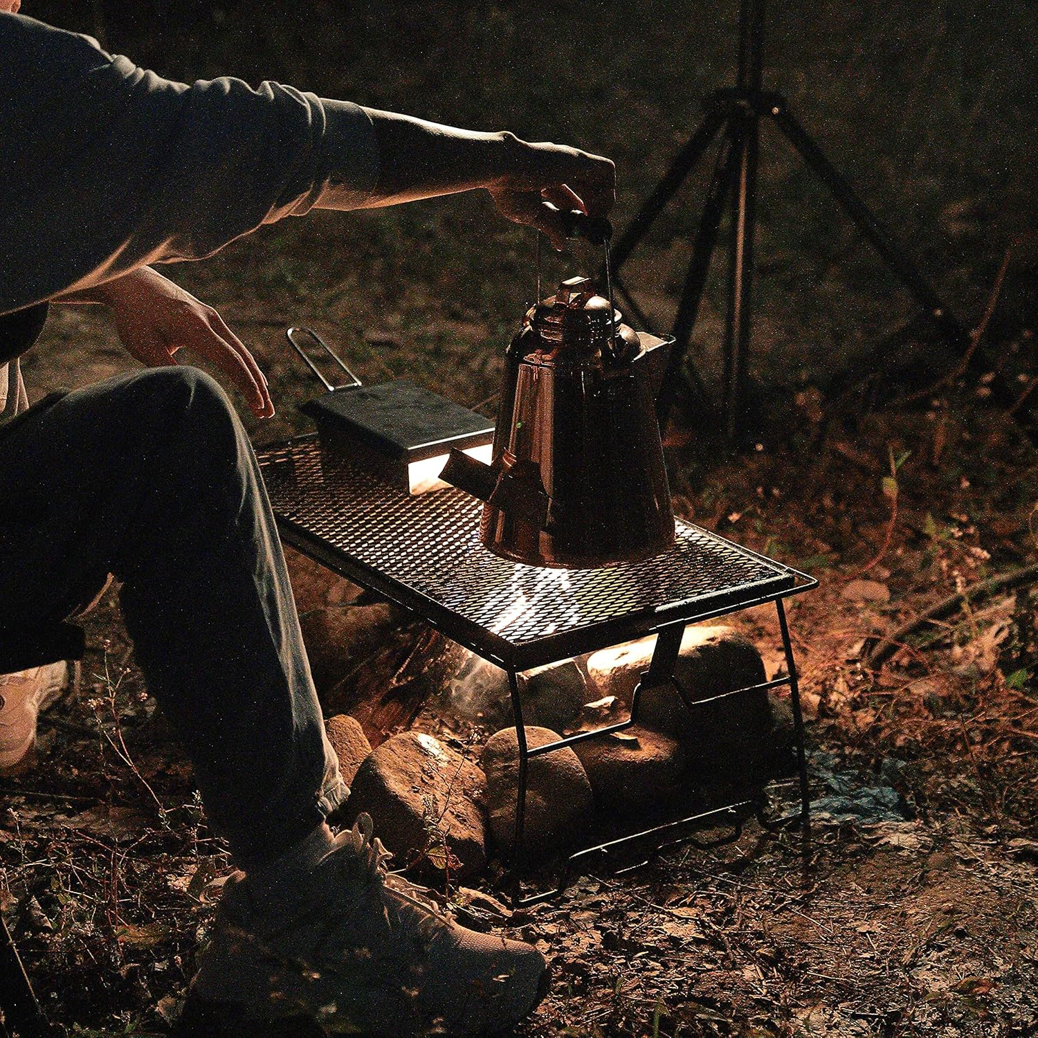 CAMPINGMOON 2Pcs Campfire Grill Storage Rack Camping Grill Steel Foldable Stackable T-238 image number 5