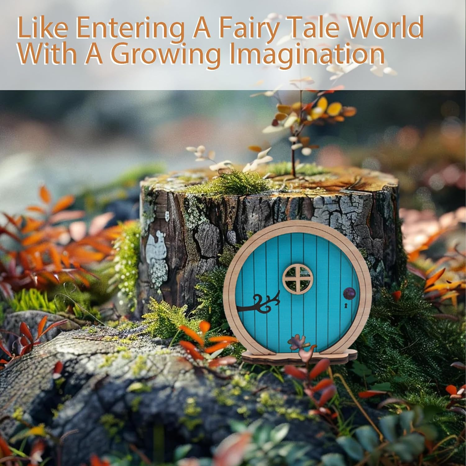 Fairy Door for Garden, Miniature Elf Door for Wall, Fairy Garden Accessories Outdoor for Trees and Tree Trunk, Mini Arch Fairy Tale Door Courtyards Decoration (Blue) image number 4