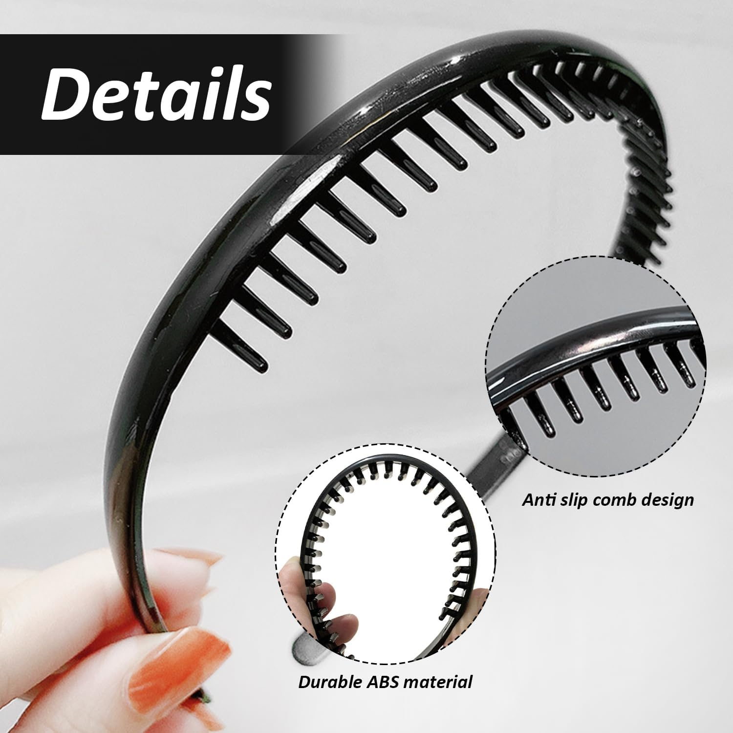 Pack of 4 Black Headband with Dentist Headband, Simple and Stylish, Slider Plastic Headdress for Women, Hairstyle Decoration for Men and Women