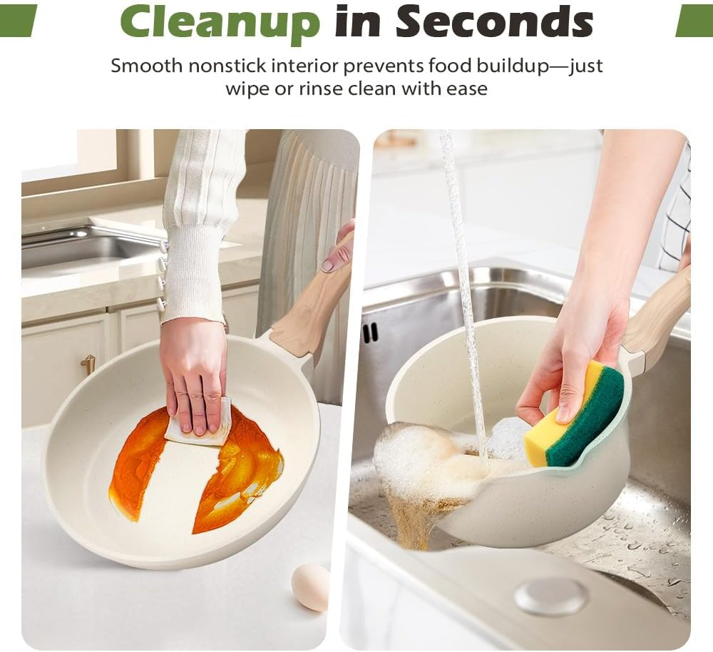 ZUNI 13Pcs Ceramic Cookware Sets, Nonstick Pots and Pans Set, Non-Toxic Kitchen Cooking Set with Frypan, Saucepan, Stockpot, Spatula & Spoon Tools and Pot Protectors, PFOA PFOS Free