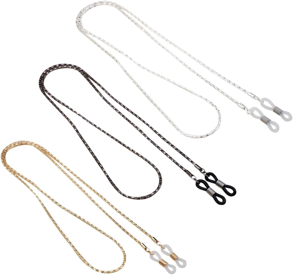 3Pcs Eyeglasses Lanyards Straps- Eye Glasses String Holder Chain,Glasses Holders Necklace for Men Women (Blackwhitegold) image number 5