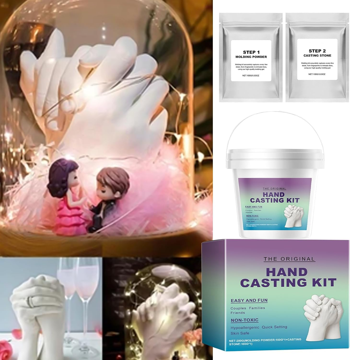 Hand Molding Kit,Couple Hand Molding Kit for Adults - Handmade Craft Set with Gloves Keepsake Sculpture Mould for Women, Mom & Mothers Day image number 4