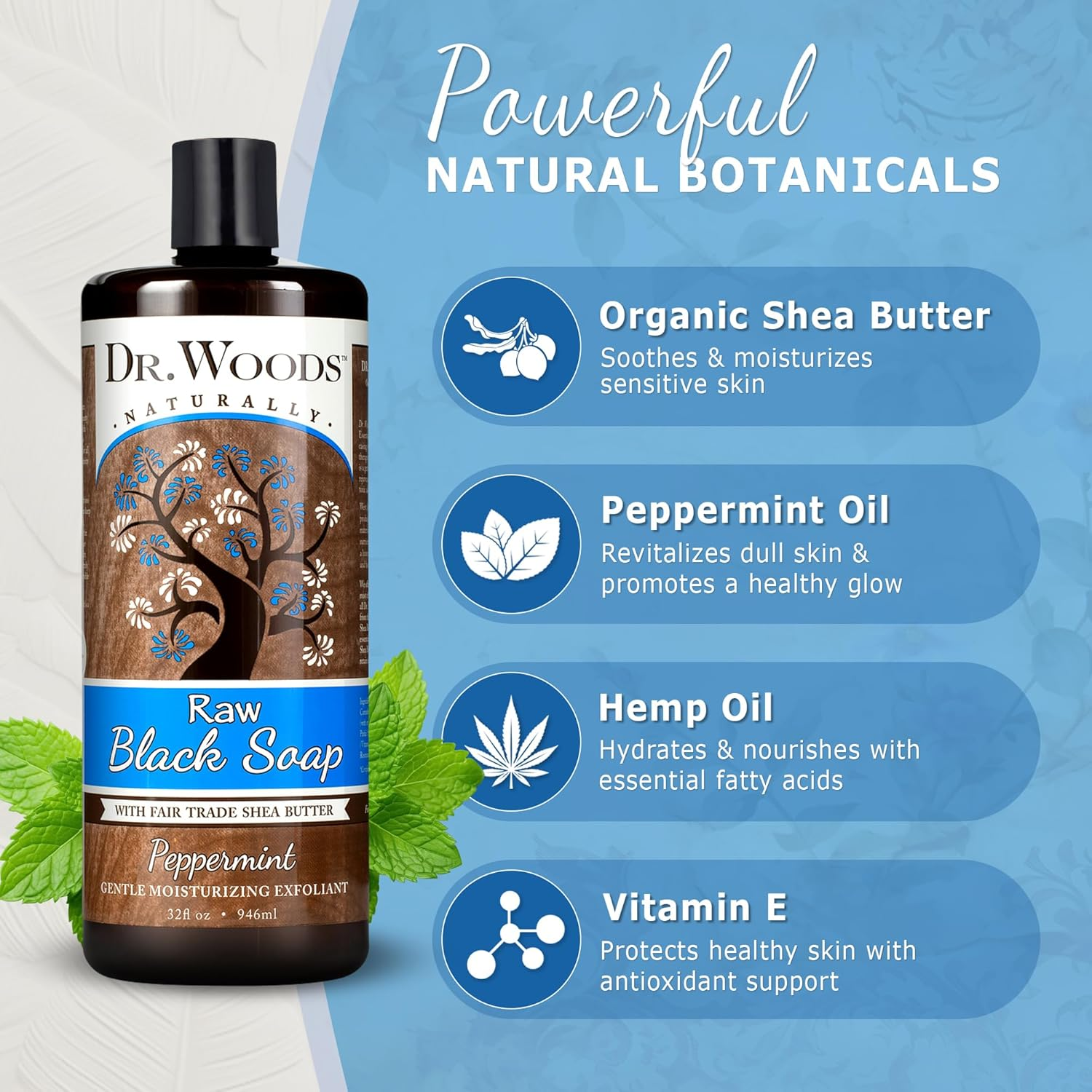 Dr. Woods Naturals Black Soap - Shea Vision - Peppermint - 950Ml image number 1