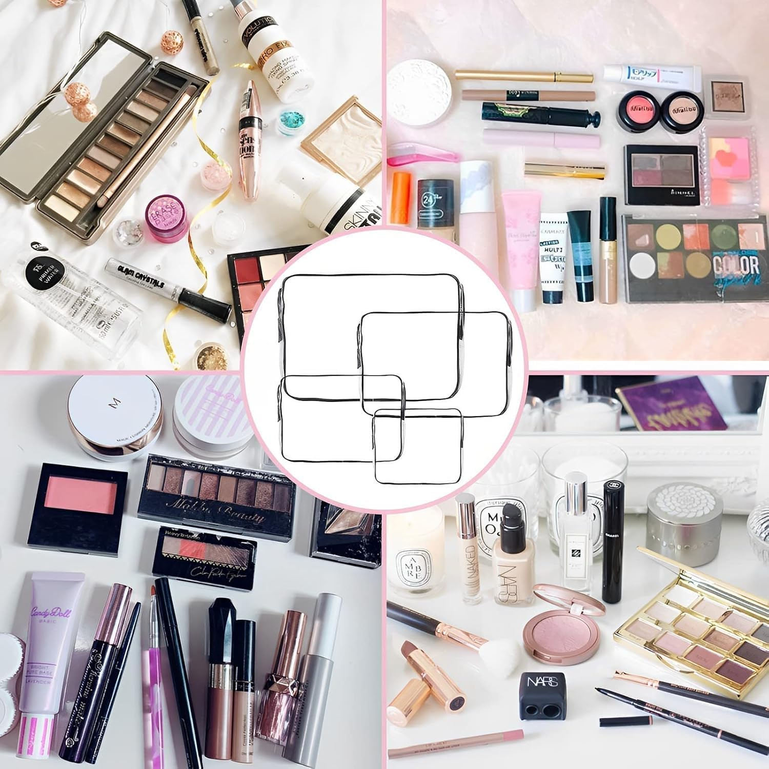 Mumoo Bear Clear Toiletry Bag, 4PCS Waterproof Transparent Tolietry Bag with Zippers, Clear Cosmetic Makeup Bag for Travel, Beach Vacation and Bathroom image number 6