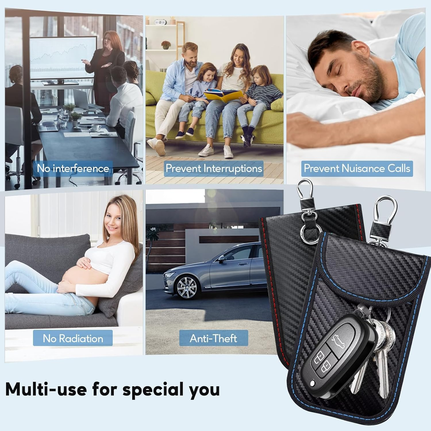 Faraday Pouch for Car Keys,2 Pack Faraday Key Fob Protector Bag,Car RFID Signal Blocking Pouch,Anti-Theft Car Security Cage-Blue+Red image number 4