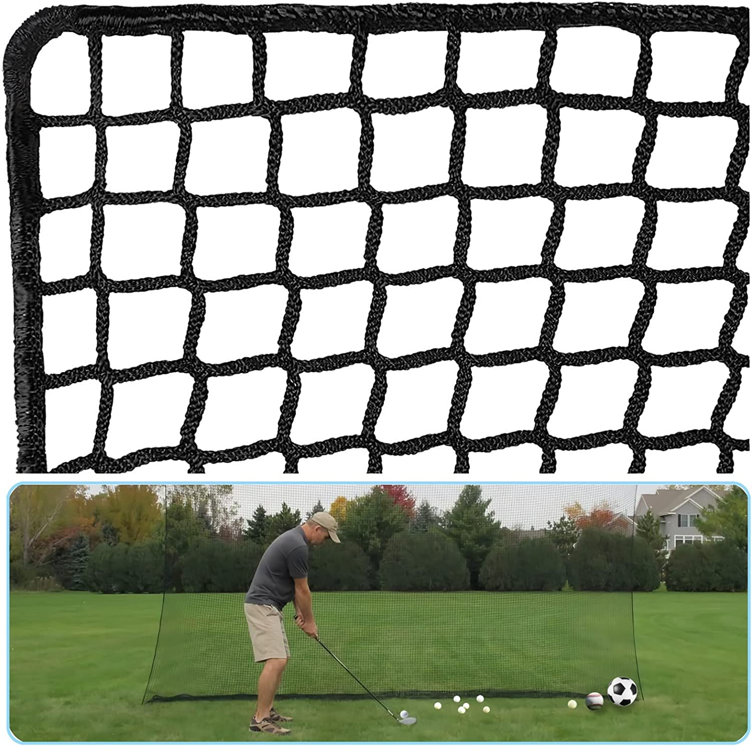 Golf Practice Net Golf Ball Hitting Netting,Heavy Duty Nylon Golf Sports Netting Barrier Nets (NET ONLY) 10X10Ft/10X15Ft/10X20Ft image number 3