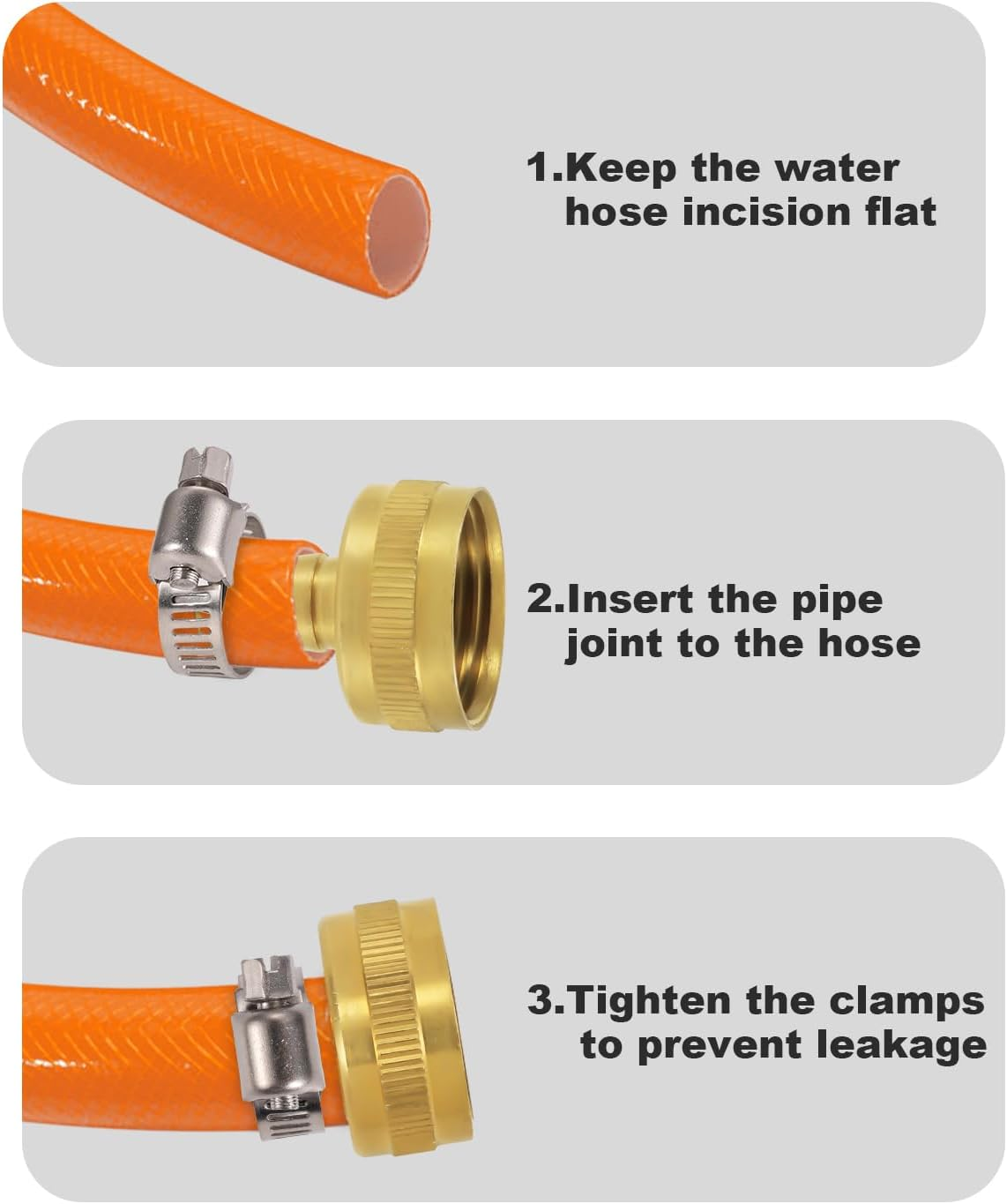 PEUTIER 4 Sets 1/2 Inch Garden Hose Repair Kits, Brass Water Hose Mender Male and Female Hose Connectors with Clamp and Washer Water Hose End Replacement for Garden Water Hose Fitting (Style 3) image number 5