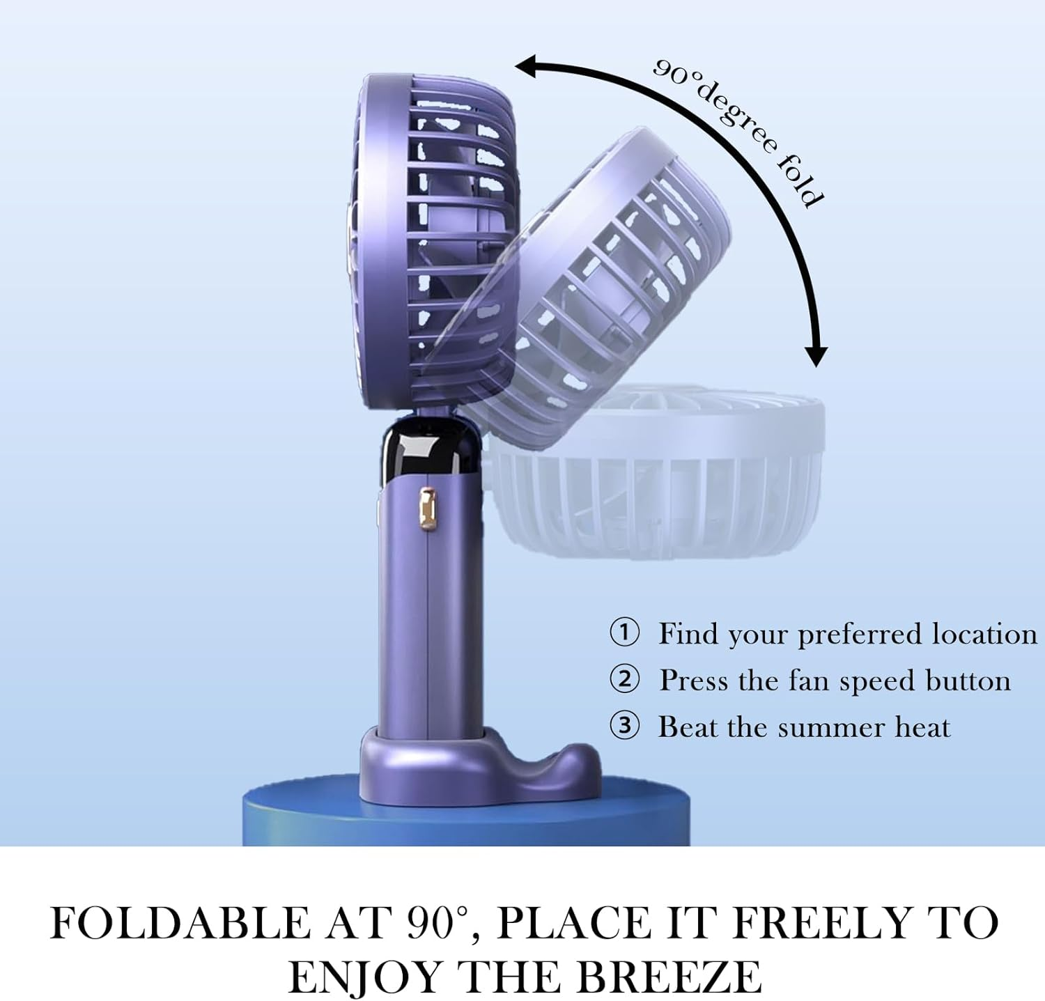 LXSMPWY Handheld Fan with Digital Display - 5 Speed Foldable USB Desk Fan, 1200Mah (8Hrs on Low), 90&deg; Adjustable, 200G Ultra Light, Portable Fan for Office Travel Camping Outdoor - Purple - Purple image number 3