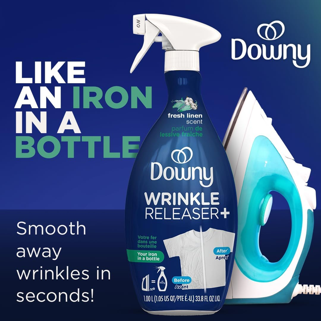 Downy Wrinkle Releaser, Odor Eliminator and Fabric Refresher, Crisp Linen Scent, Travel Essential, 3 Fl OZ (Pack of 2) image number 1