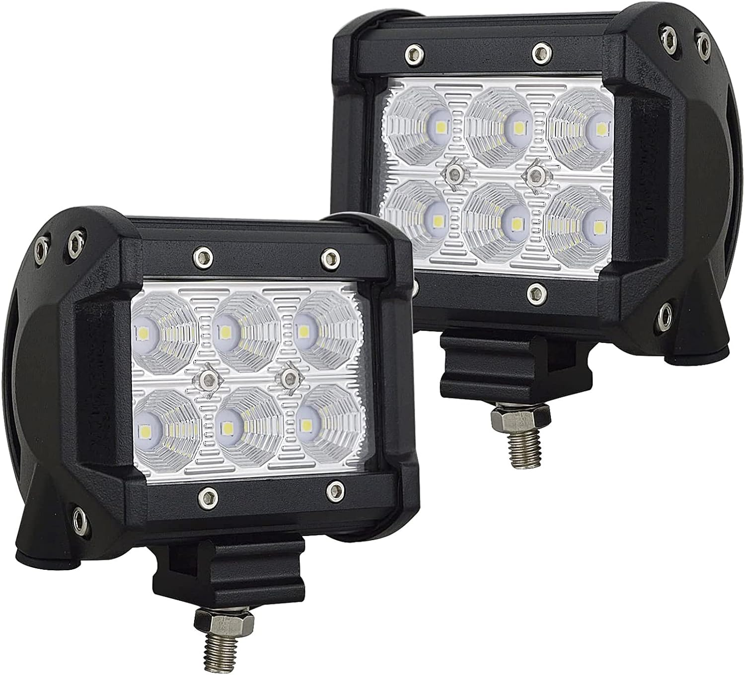 AUXTINGS 4 Inch 18W LED Work Lights Bar Flood Beam Driving Fog Lights Pods for off Road Truck Car ATV SUV Vehicle 4X4(Pack of 2),DC 12V 24V image number 5