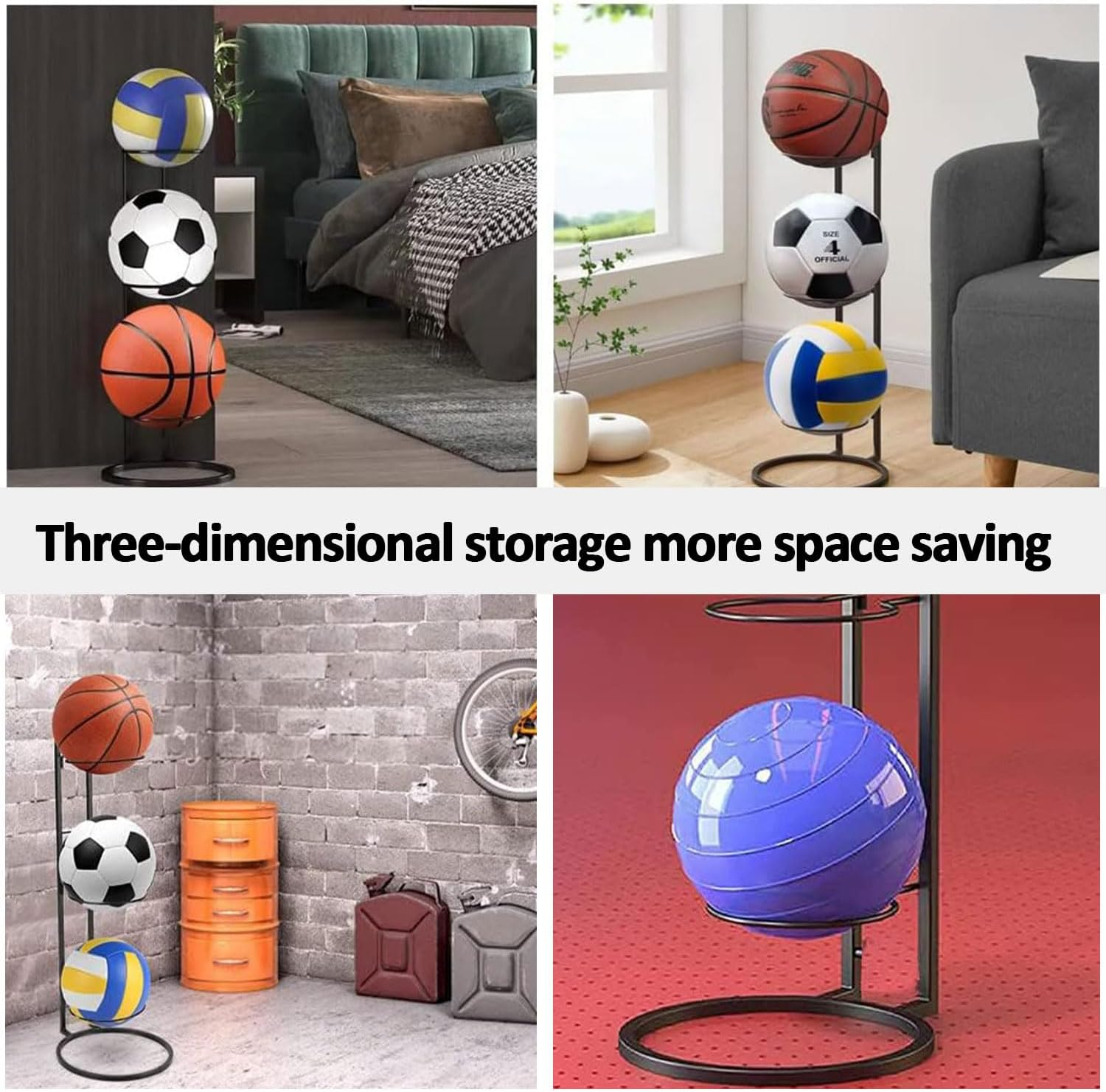 3-Tier Basketball Ball Storage Rack Holder, Ball Storage, Freestanding Garage Sports Equipment Organizer. Ball Storage Rack, inside Movable Vertical Display for Volleyball, Soccer and Basketball image number 5