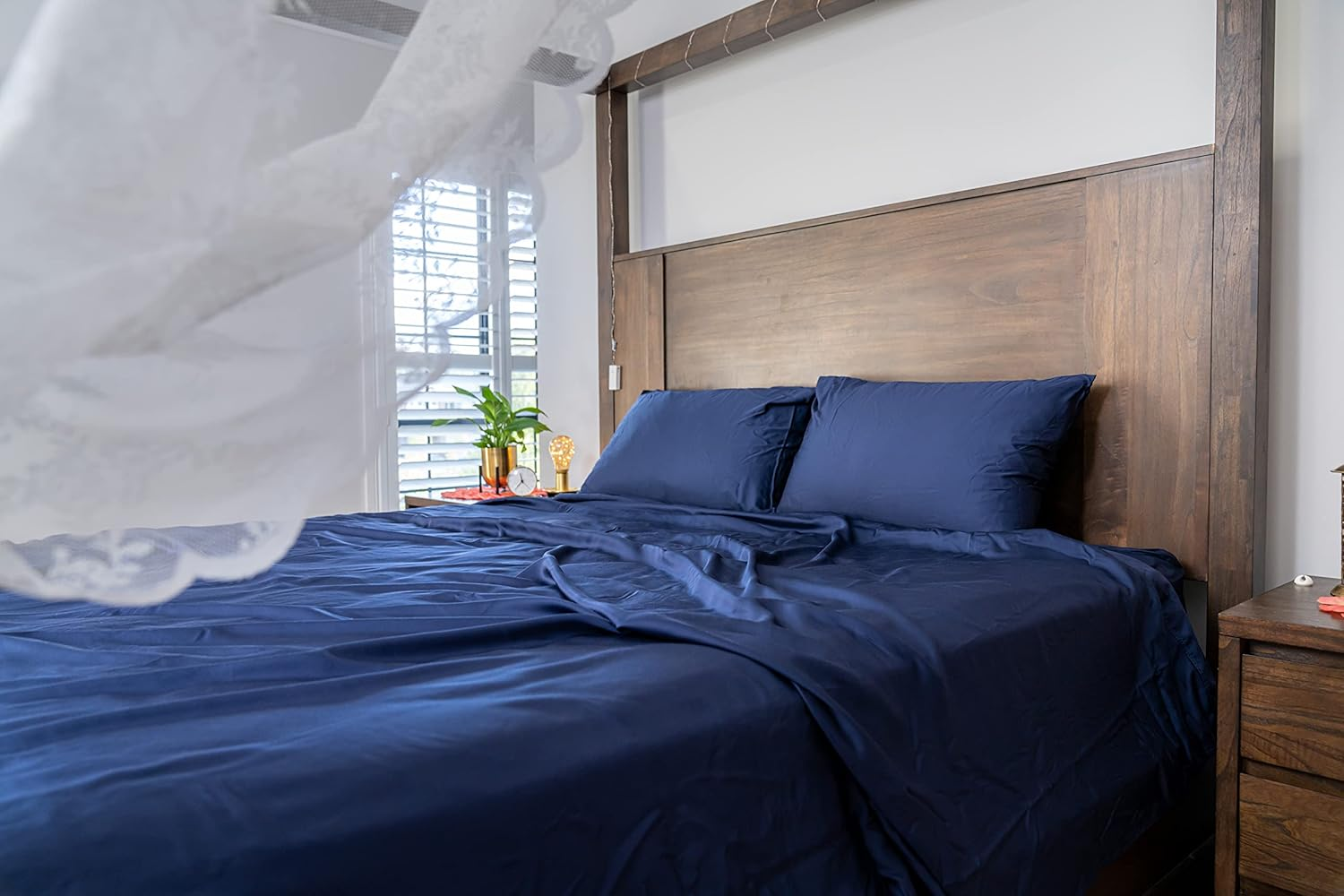 100% Lyocell Bedsheets Luxurious Feel Single Size Navy Blue Flat Bedsheet Solid Colour Bedding & Linen Tencel Flat Sheet &hellip; image number 3