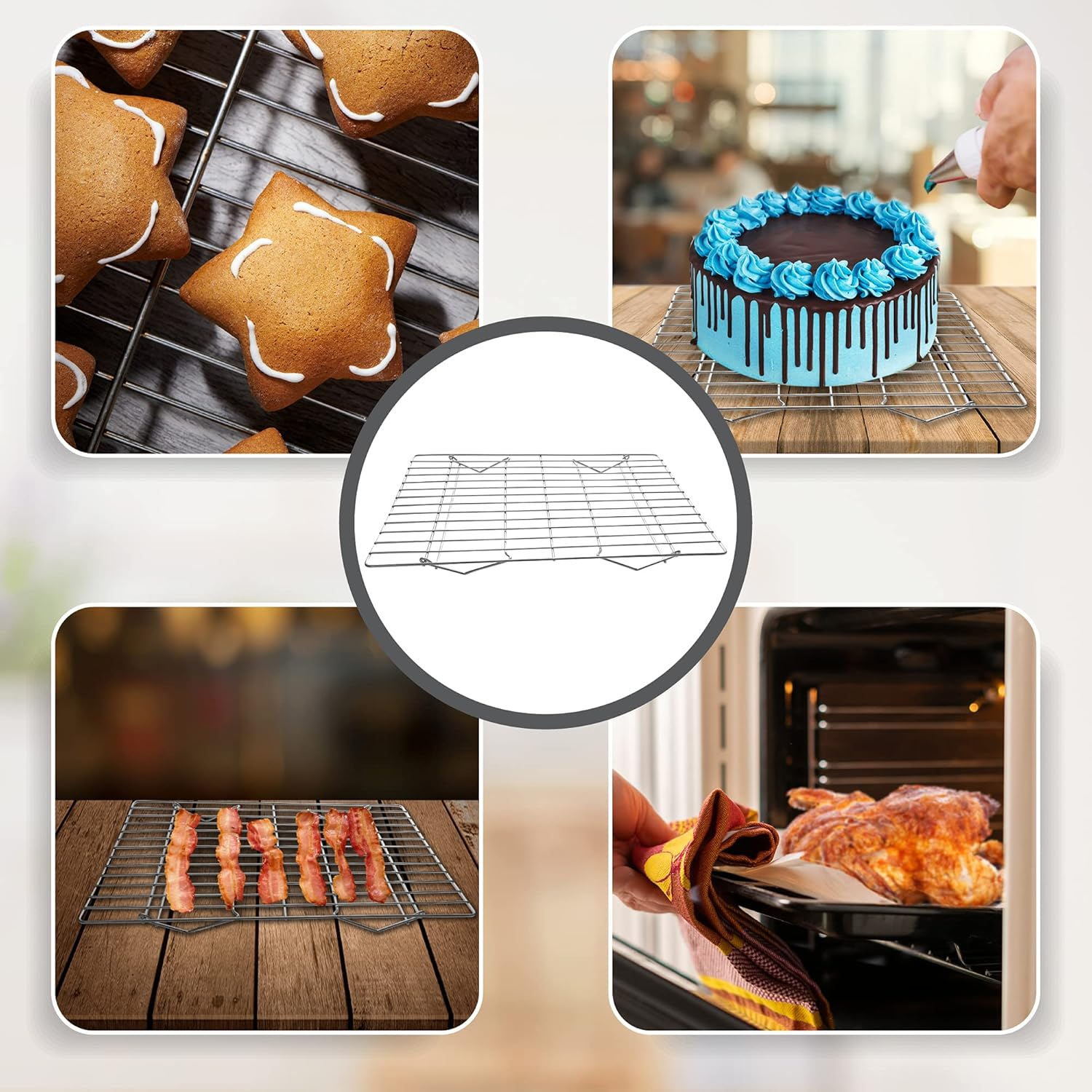 3-Tier 100% 304- Stainless Steel Cooling and Baking Racks, Oven Safe and Dishwasher Safe |Bonus Silicone Pastry Brush and Spatula
