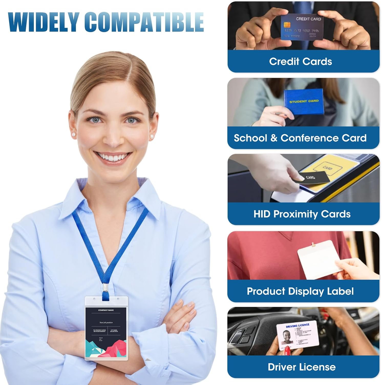 20Pcs A6 Large Vertical Card Holders Portrait Clear ID Badge Holders Extra Large PVC Portrait Case Cover 16X10.5Cm Holds 13.5X9.5 Cm Paper Waterproof for Work Conference License Concert Access Control image number 5