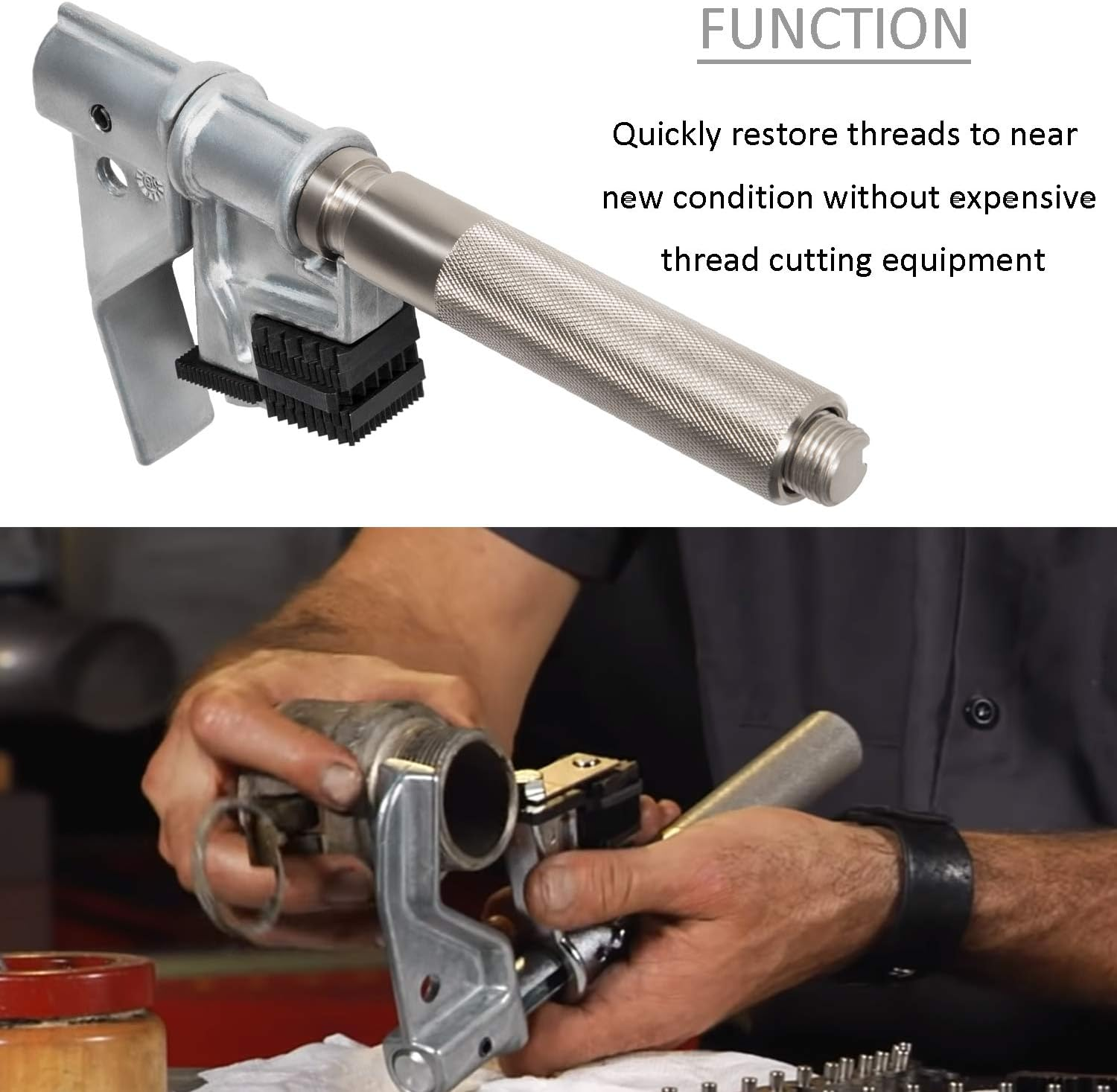 E-Cowlboy 7402 Universal outside Thread Chaser Repair Tool for 1-1/4&rdquo; to 5&rdquo; O.D. with 216884 Standard Thread 6 Dies Set