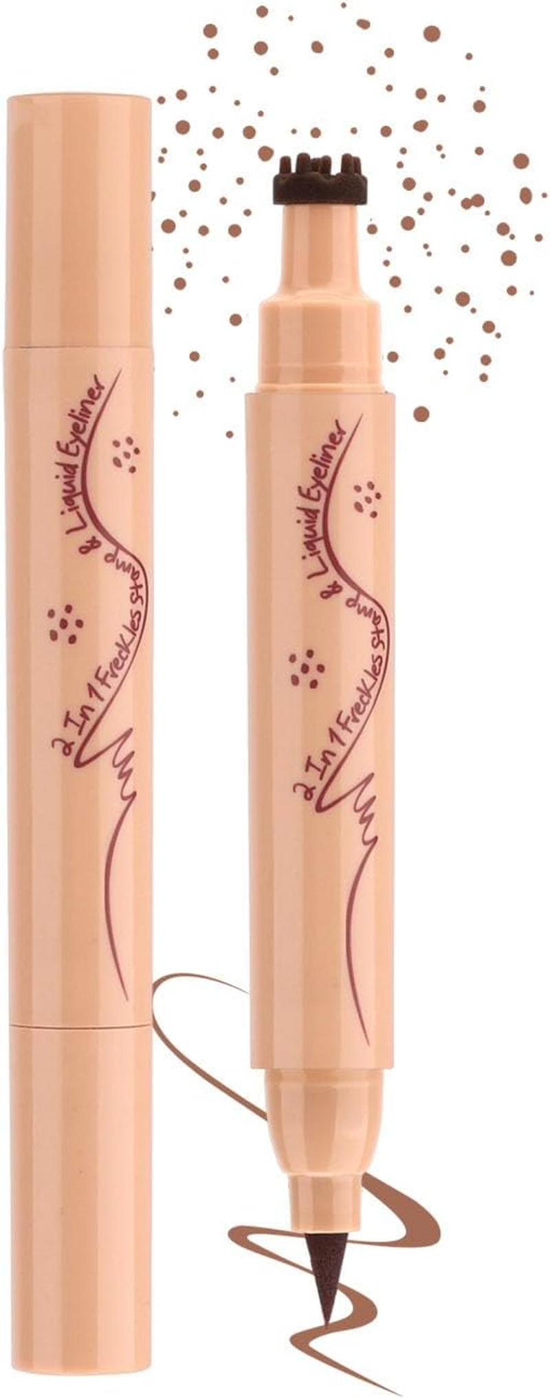 Ueiykoz Eyeliner Freckle Pen,2 in 1 Liquid Freckle Stamp & Smudge-Proof Liquid Eyeliner,Natural Long Lasting Waterproof Freckles Tattoo Pen,High Pigment(01# Light)