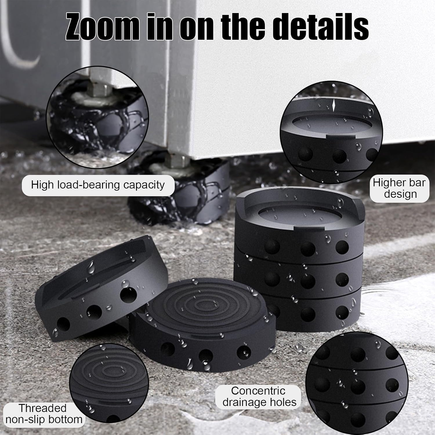 Anti Vibration Pads for Washing Machine Anti-Walk Washer and Dryer Mat Set Ideal for Vibration Reduction and Shock Absorber Appliance Noise Dampening Rubber Isolation Feet Fit Washing (4) image number 3