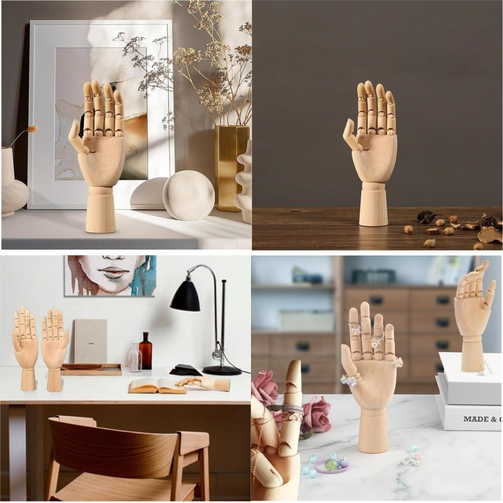 DACUAN 10-Inch Realistic Art Wooden Mannequins, Flexible and Movable Fingers and Wrist Joints, Left and Right Hand Art Mannequins for Sketching, Painting, Hand Jewelry Display (Left) image number 3