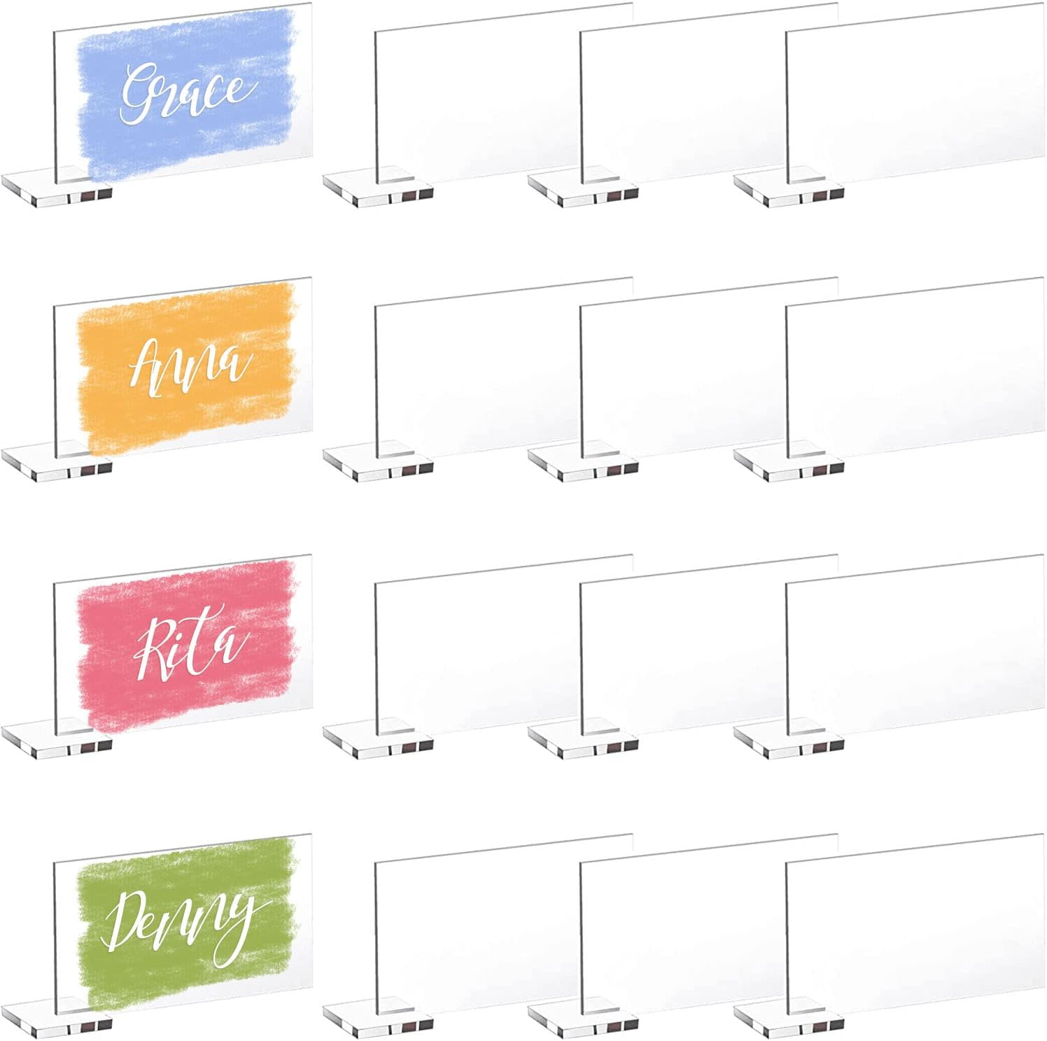 30 Pcs Clear Acrylic Place Cards with Holders, DIY Blank Rectangle Name Cards, Standing Wedding Guest Escort Signs for Party Dinner Table Setting image number 2