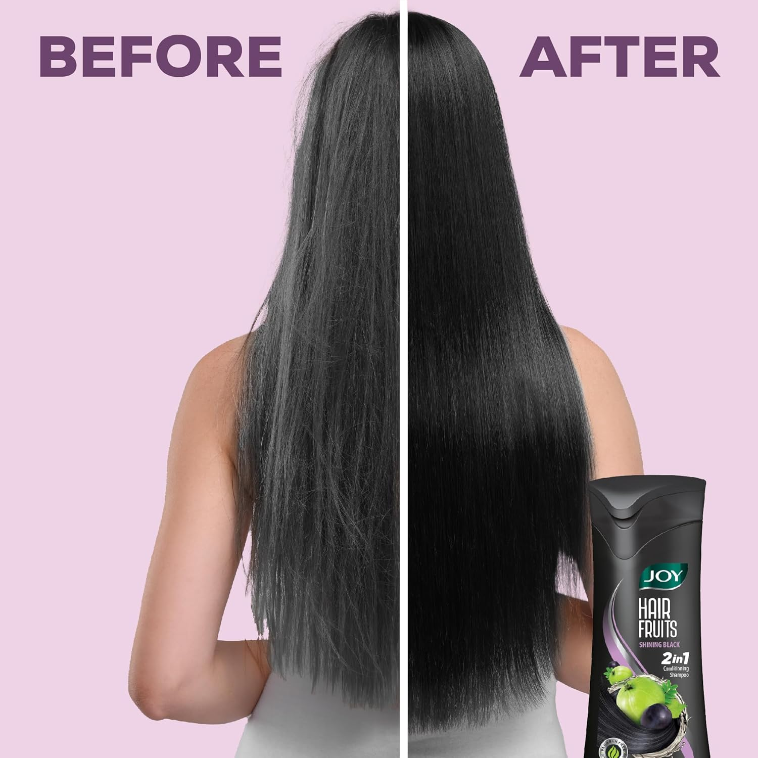 Joy Hair Fruits Shining Black Conditioning Shampoo Enriched with Amla & Black Grapes, 340 Ml image number 4