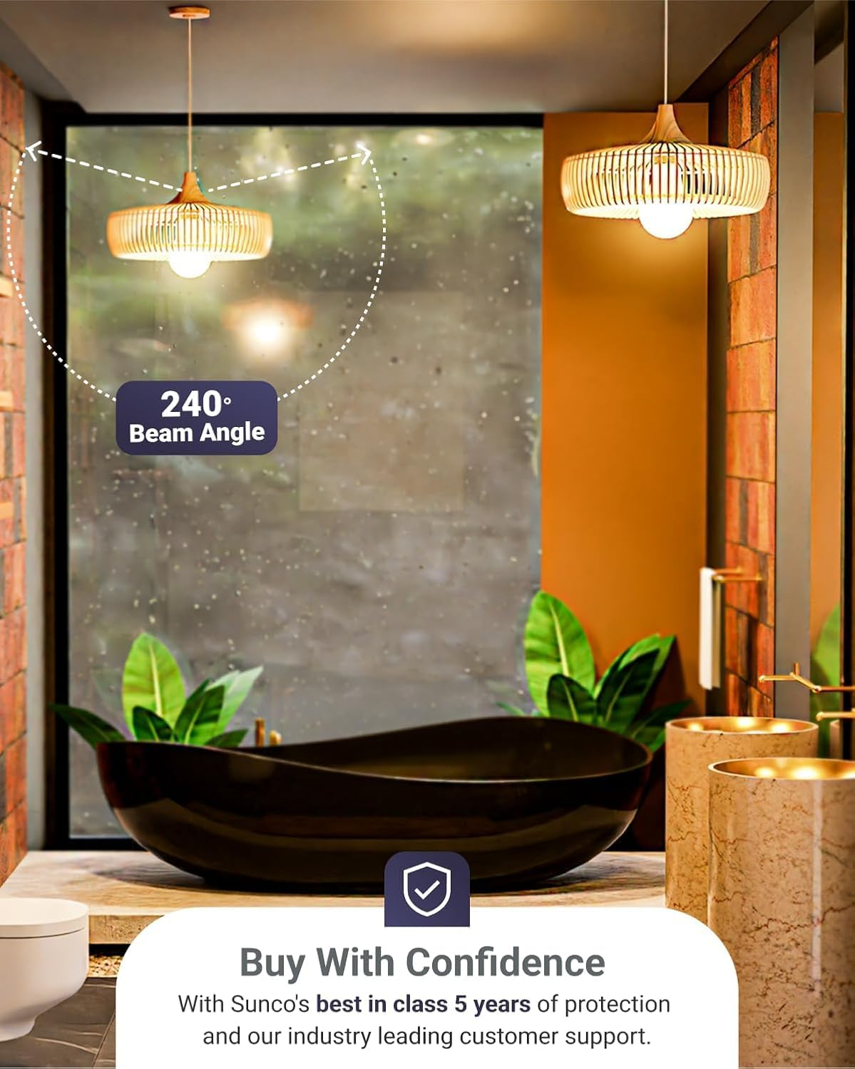 100W Equivalent Light Bulb, 12W E26/E27 LED Bulbs, Non-Dimmable, Warm White 3000K 2 Pack image number 4