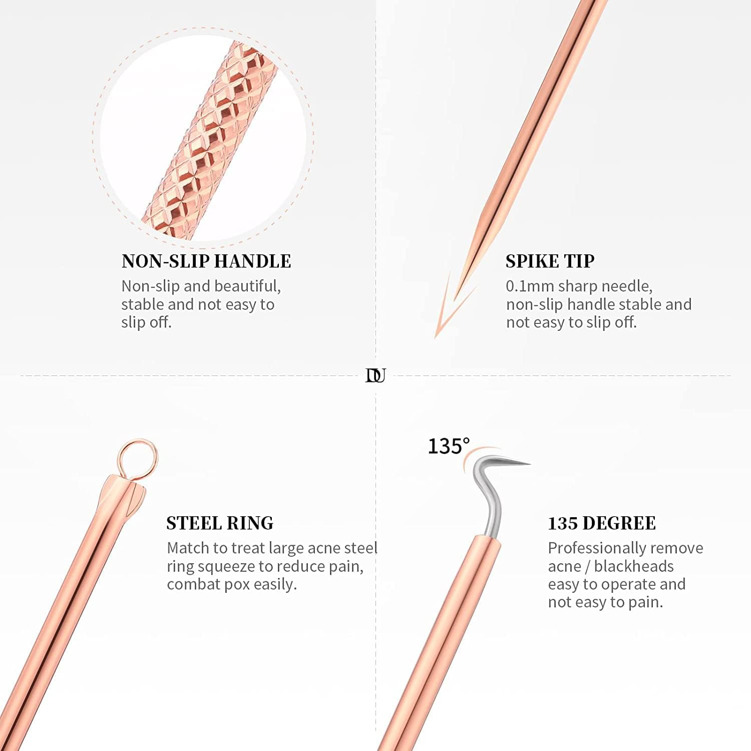 Ducare Blackhead Remover Comedone Extractor Acne Removal Kit for Blemish, 4Pcs Professional Pimple Popper Tool Kit, Stainless Steel (Gold)