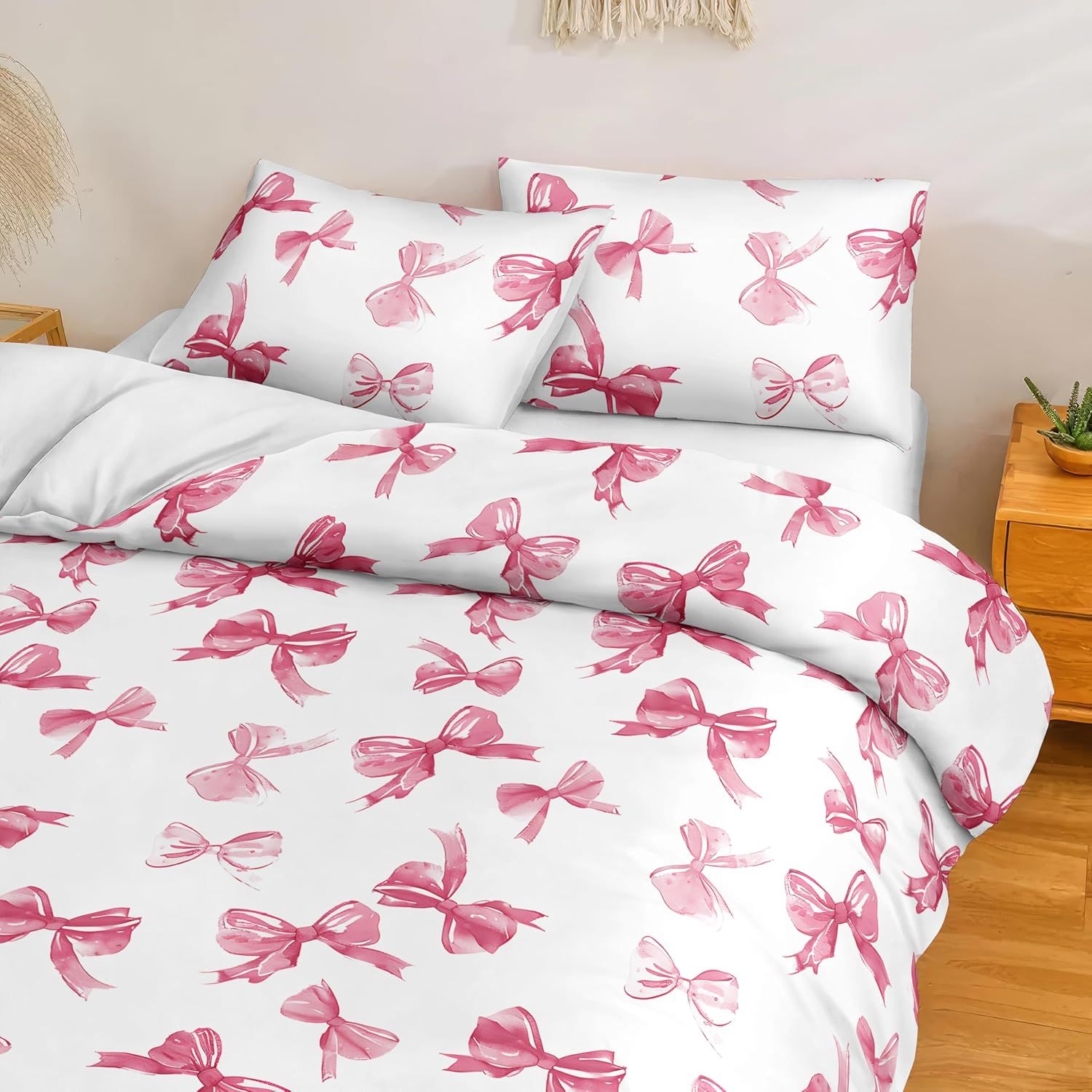 Herside Girls Pink Duvet Cover Set Super King Pink Kawaii Bowknot Design Ultra Soft Microfibre Easy Care Bedding Set 3 Pieces Quilt Cover for Adult Women Bedroom Decor with Zipper Closure image number 4