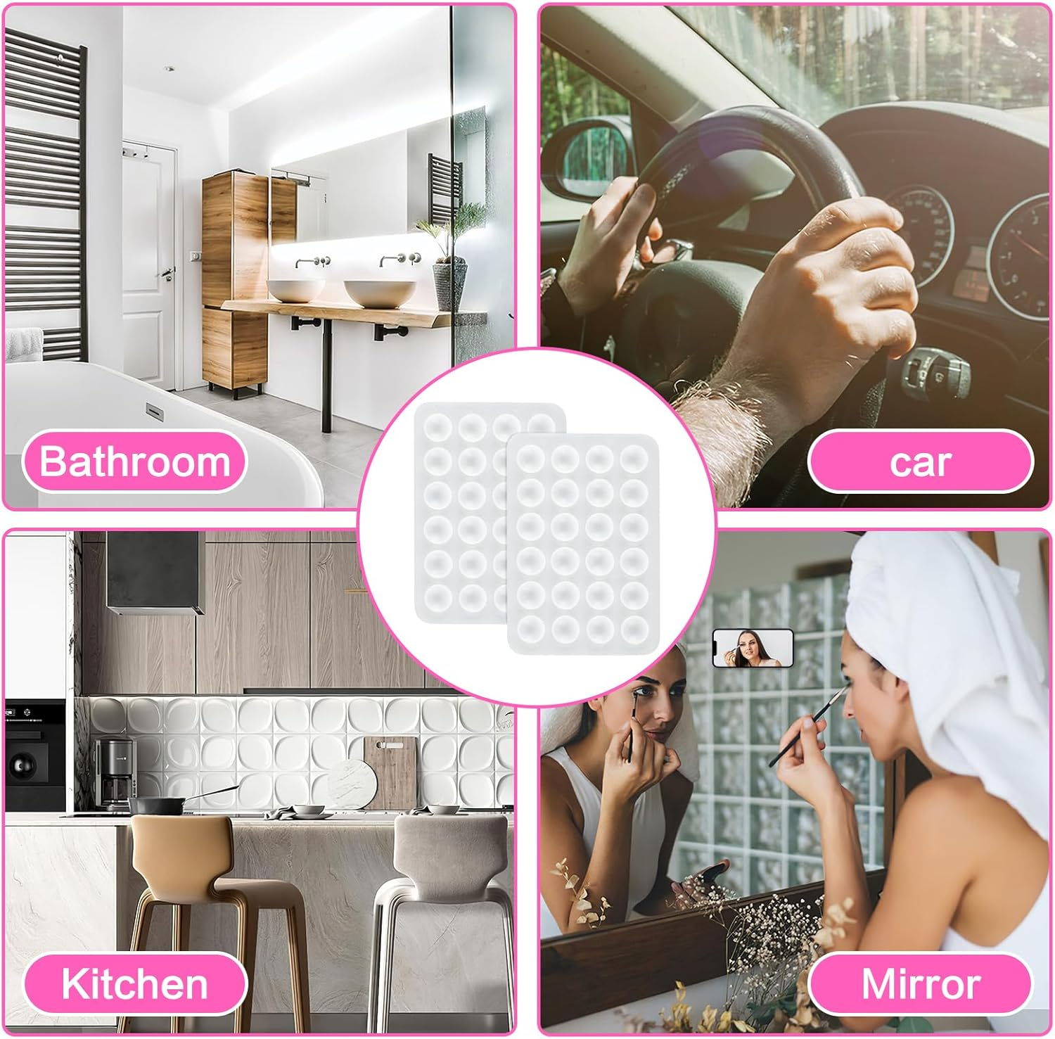 Gjinxi 2PCS Silicone Suction Phone Case Mount, Silicon Adhesive Phone Stand Sticky, Hands-Free Strong Grip Phone Accessories Holder, Non Slip Suction Cup Phone Mount for Selfies Videos (Transparent)