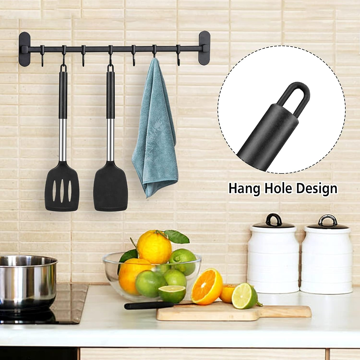 2 Pack Silicone Spatulas Turners, Stainless Steel Cooking Utensils BPA Free,Heat Resistant,Non Stick,Rubber Spatulas for Fish, Eggs, Pancakes, WOK, Black - Gray image number 7