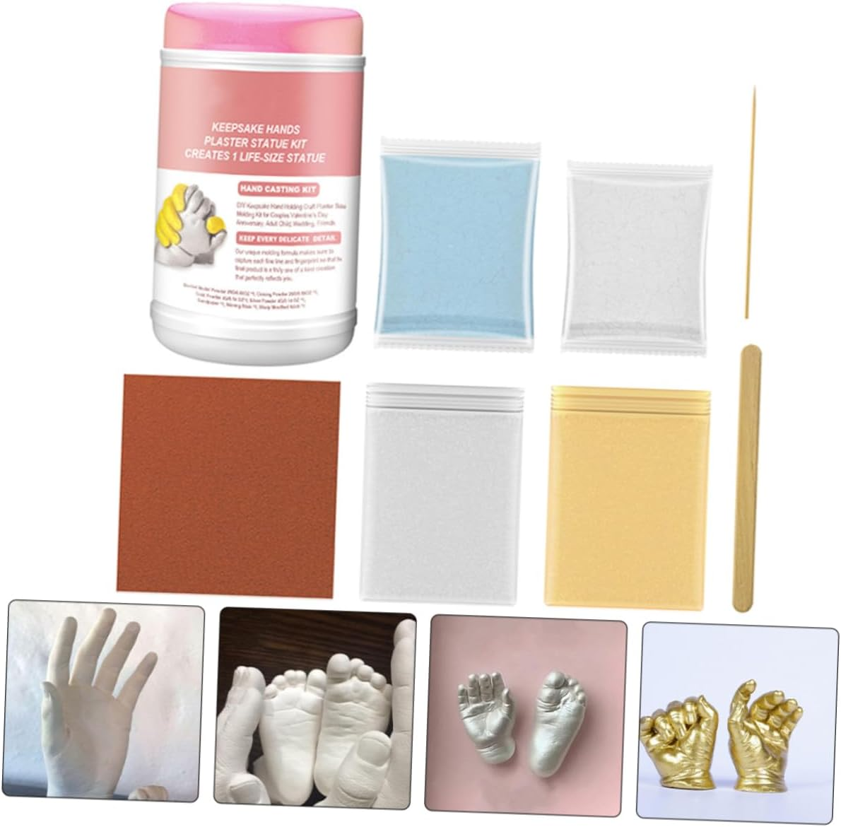 Tofficu DIY 3D Hand Casting Kit for Couples and Babies Pink Plaster Hand and Footprint Keepsake Moulding Set for Family Craft Projects image number 4
