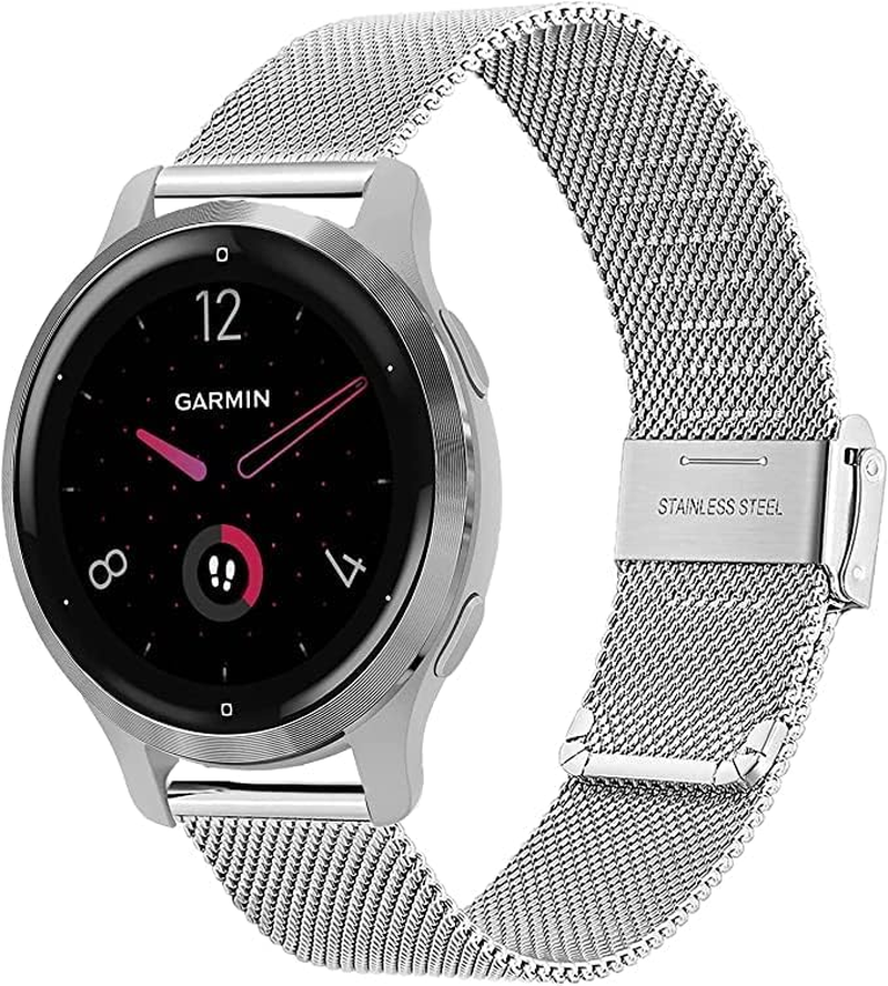 SENLY Compatible with Garmin Venu 2S/ Vivomove 3S/ Vivoactive 4S Band, 18Mm Metal Stainless Steel Adjustable Replace Replacement Bands Fitness Strap for Garmin Venu 2S/Garmin Vivomove 3S
