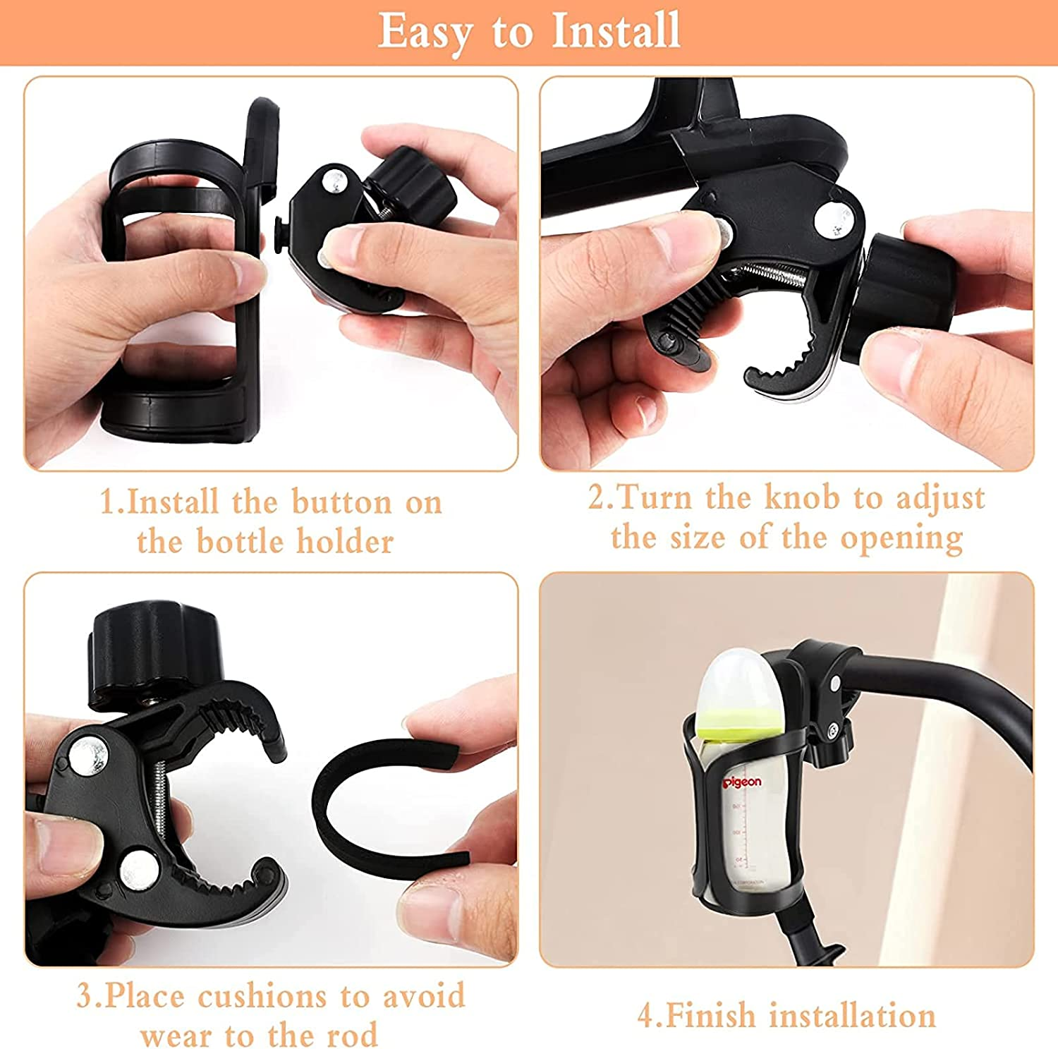 Bike Cup Holder 2 Pack Baby Stroller Bottle Holders 360 Degrees Rotation Anti-Slip Fast Dismounting Cup Drink Holder for Pushchair Bicycle Baby Stroller Wheelchair Motorcycle