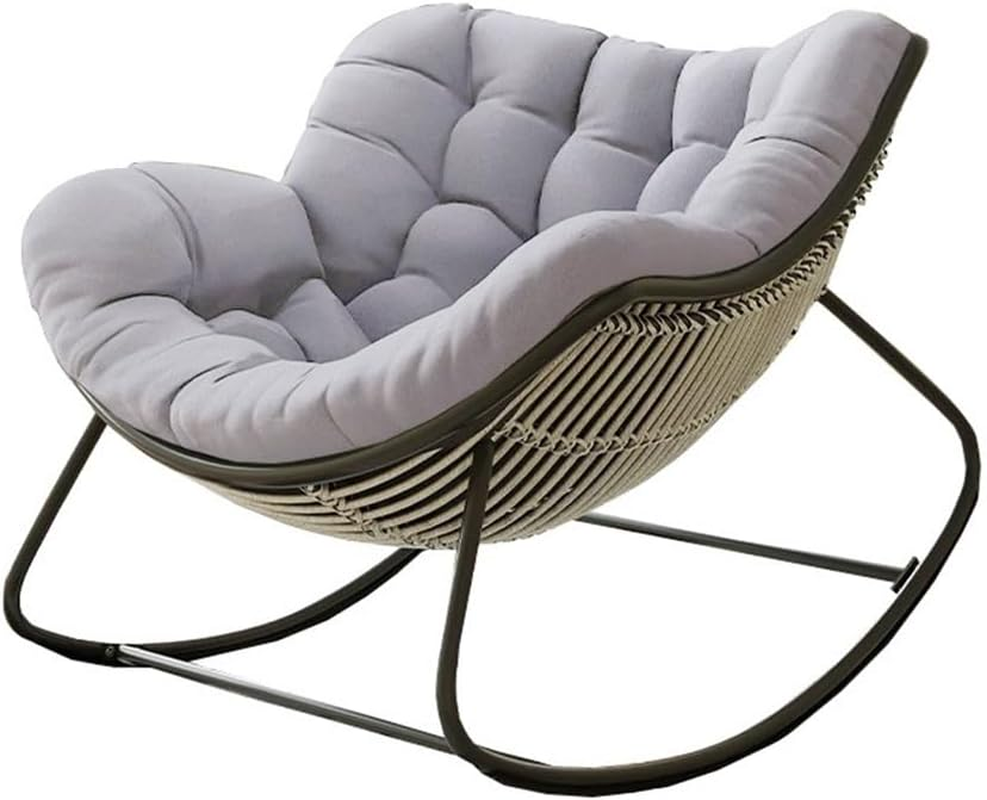 Lazy Rocking Egg Chair Cushion, Indoor Outdoor Oversized Lounge Wicker Papasan Cushion, Thick Nest Back Seat Pillow for Patio Porch Garden(Only Cushion)(Light Gray) image number 5