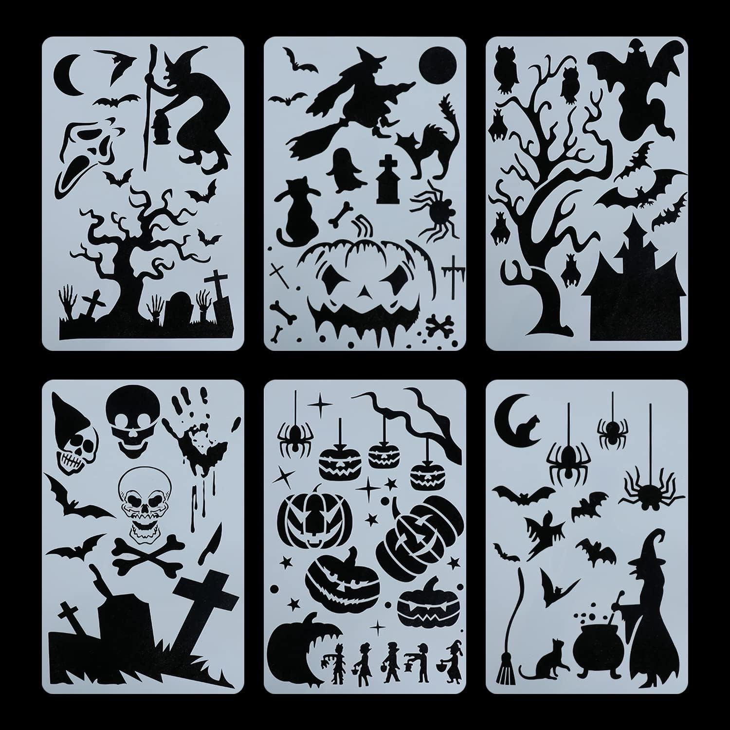 Halloween Stencils, 6 Pcs Reusable Halloween Drawing Stencils for DIY Crafts, Scrabooking, Home Decor, Halloween Decoration (10.2 * 6.7In) image number 4