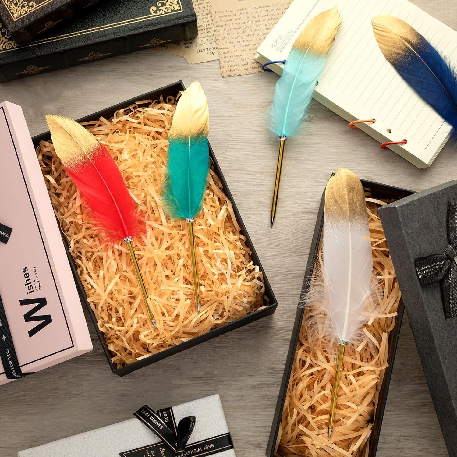 12Pcs Feather Ballpoint Pen,Harry Potter Party Favors, Feather Ballpoint Pens for Guest Signature, School, Office, Wedding Bridal Party Supplies. image number 5