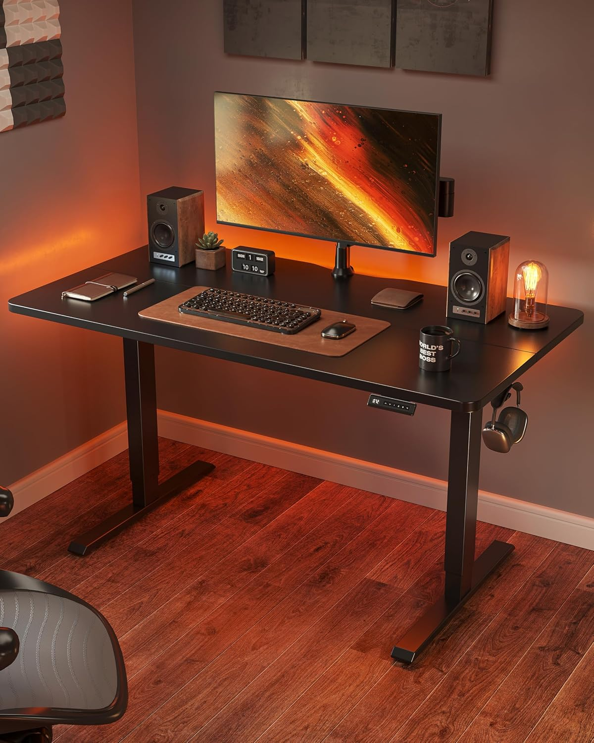 FEZIBO Electric Standing Desk 120&times;60Cm Adjustable Height, Sit Stand Desk, Stand up Office Desk, Ergonomic Workstation Computer Desk, Black image number 4