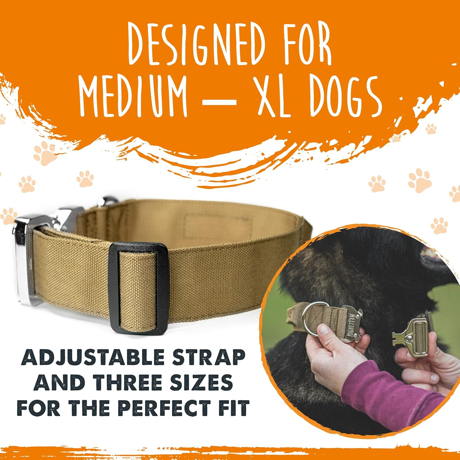Mighty Paw Tactical Dog Collar - Heavy Duty with Metal Buckle and Control Handle - Weatherproof Polyester Material - Sturdy Metal Dog Collars - Dog Collar for All Dog Breeds - Heavy Dog Collar - Tan image number 1