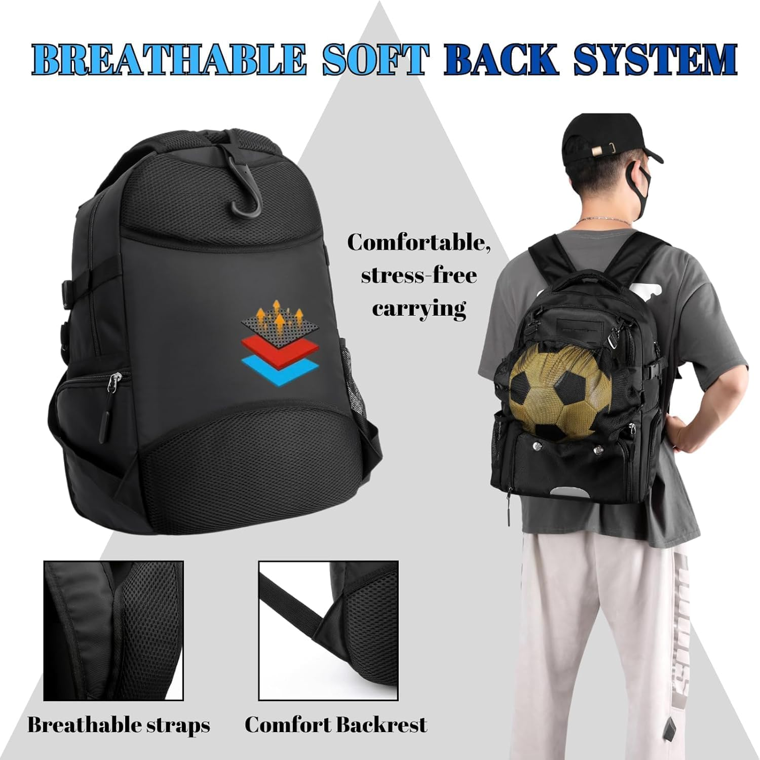Basketball Bag Soccer Backpack Sports Equipment Bags with Separate Ball Holder&Shoes Compartment&Shoe Organizer for Volleyball