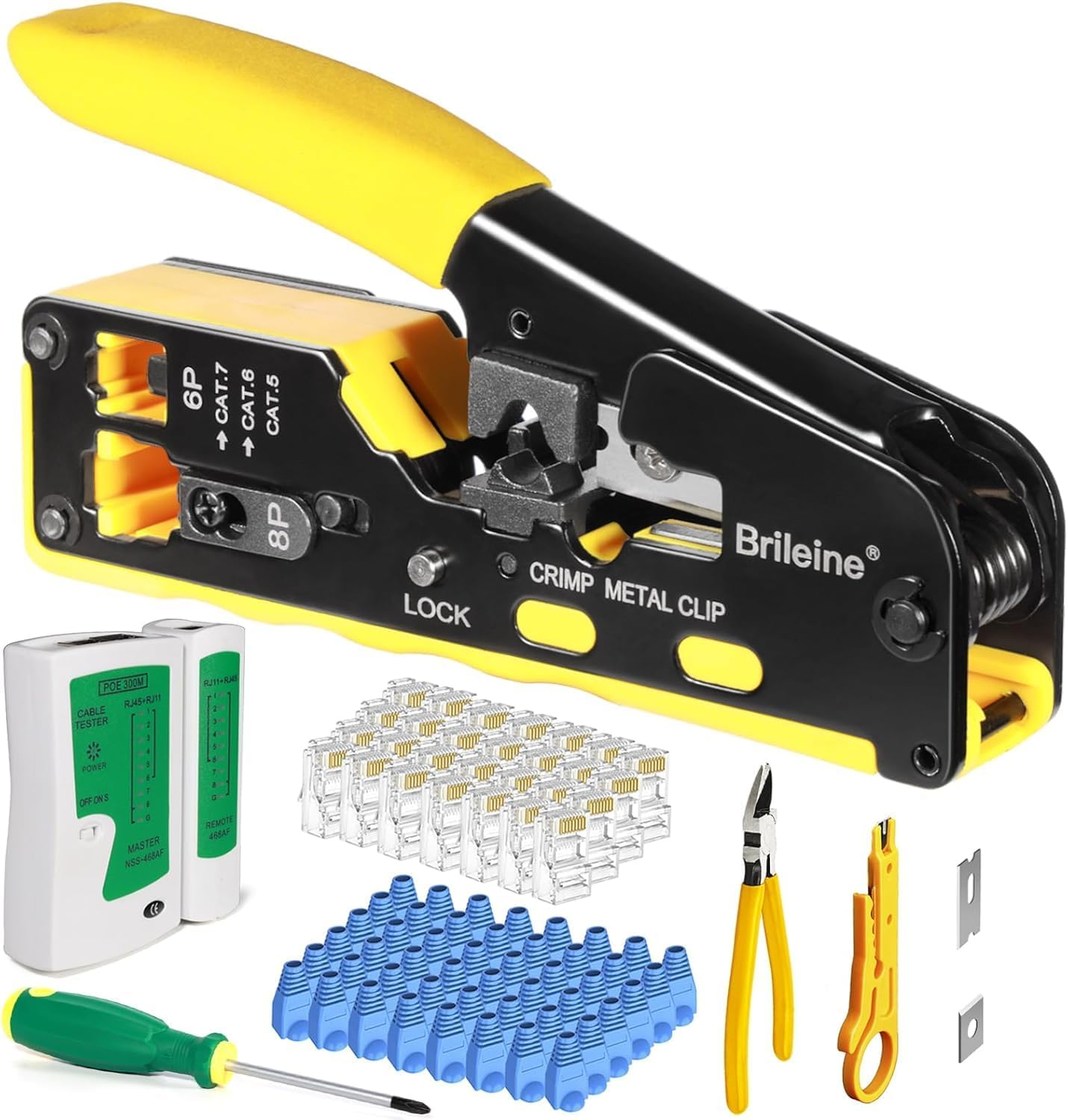 RJ45 Crimp Tool Kit Pass through Crimper RJ45 Crimping Tool Stripper All-In-One for 8P RJ45 Cat5 Cat5E Cat6 6P RJ11/12 Telephone Connectors Network Enthernet Crimper Kit image number 3