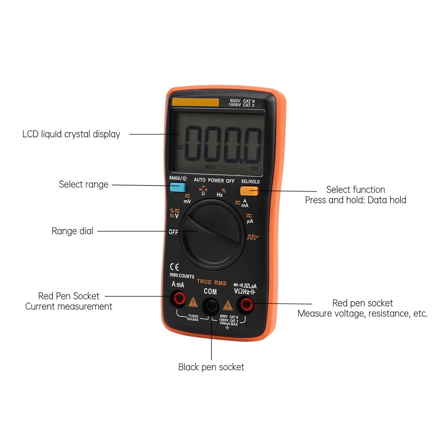 Automotive Digital Multimeter, AC DC Voltage Ammeter, Volt Ohm Meter for Electrical Test with Auto Power off Function image number 2