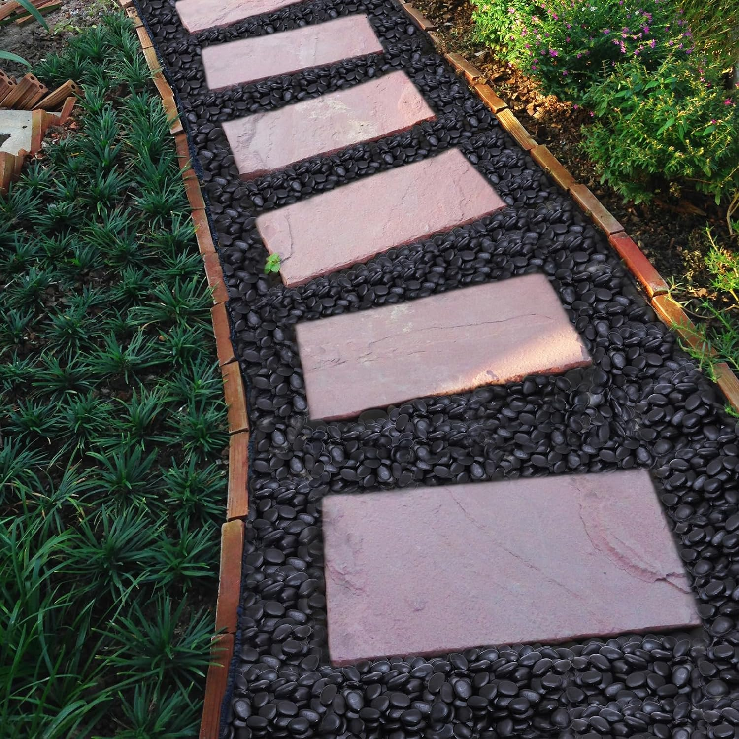 Calofulston 2.2LB Black Rock, Small River Stones Pebbles for Plants, Vases, Landscaping, Highly Polished Decorative Rocks, 1-1 3/4 Inch image number 6