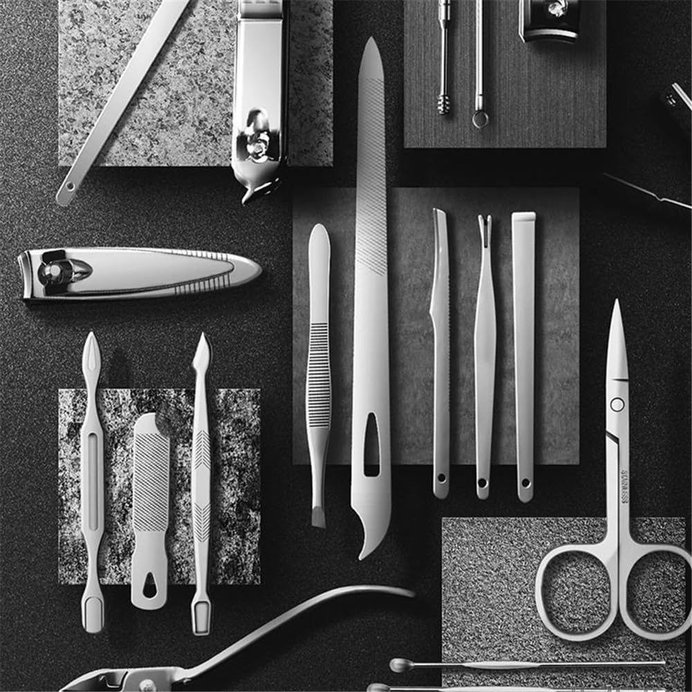 Tools Manicure Set Home Ear Spoon Clippers Men'S Nail Clippers Black 16 Pieces Diagonal Exfoliation Stainless Steel Nail Clippers Professional image number 2