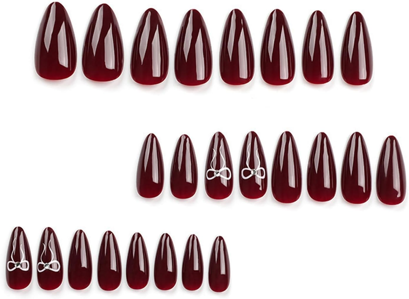 IKEEP Wine Red False Nails - Oval False Nails - 24Pcs Rose Red Fake Nails with Bowknot - Almond Press on Nail Tips with Glue, Acrylic Stick on Nails for Women Girls Nails Art image number 1