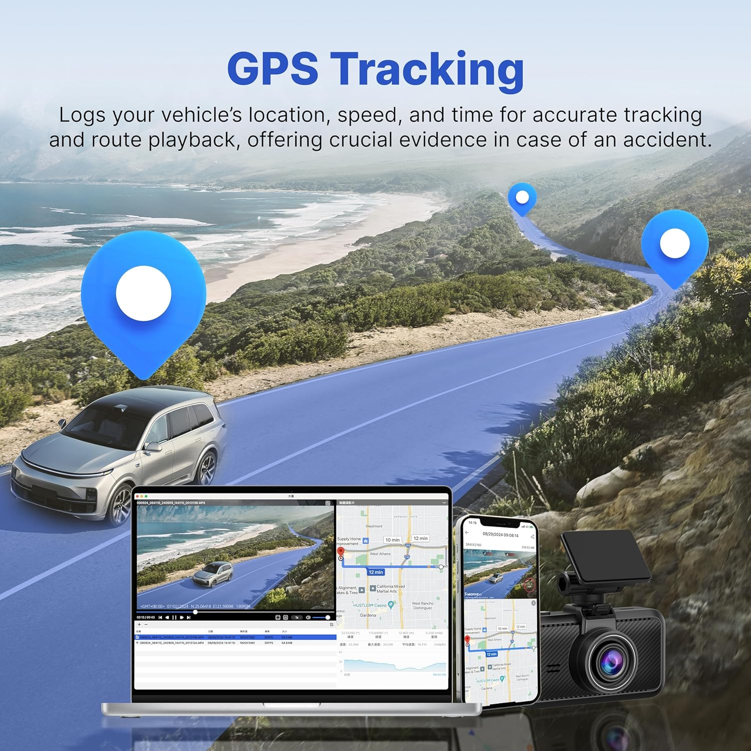 Miofive Dash Cam Front and Rear, Dual Car Dash Cam with 64G Card, Built-In 5G Wifi GPS with Smart APP Control, 24H Parking Monitor, AI Function, Loop Recording, Motion Detection Car Camera image number 5