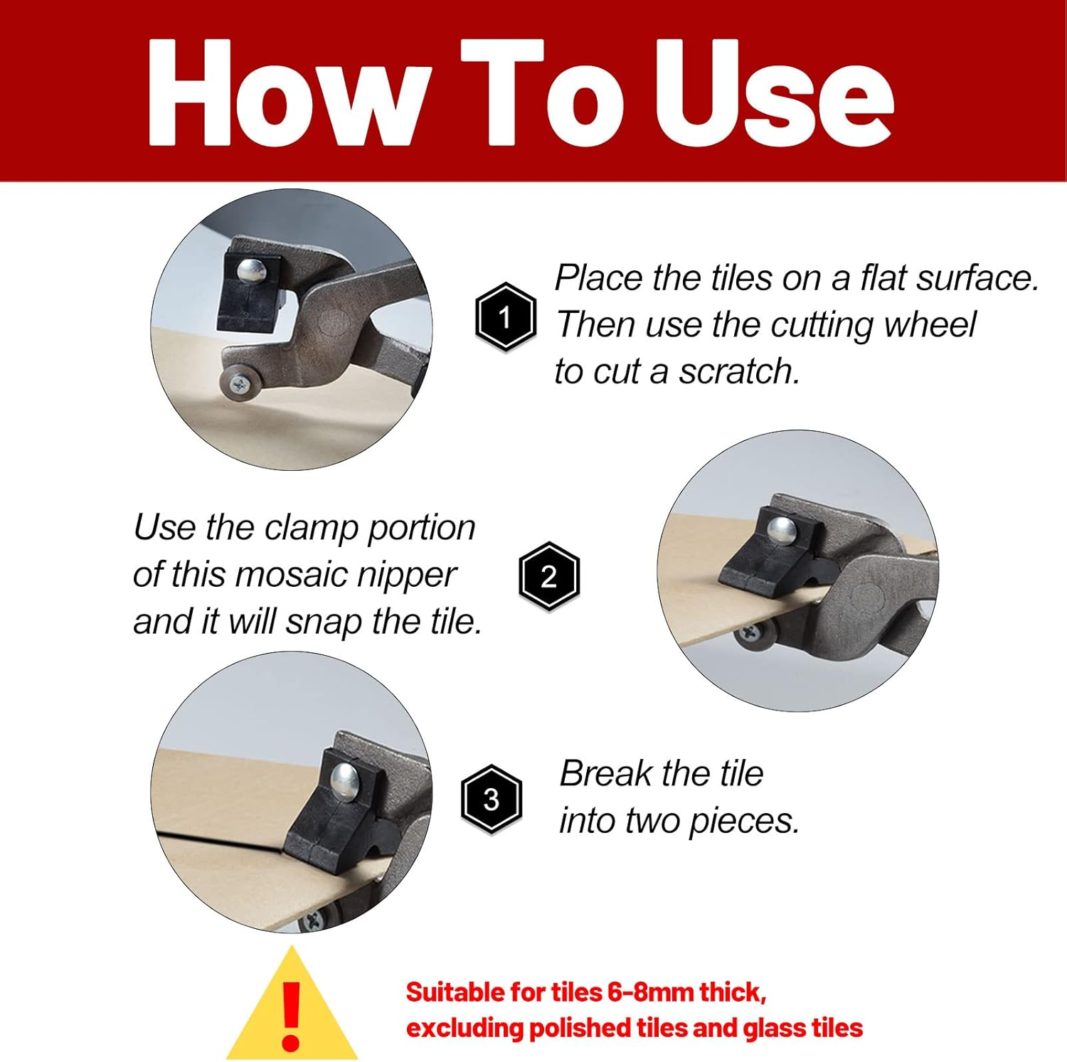 SPEEDWOX 8" Mosaic Nippers, Mosaic Tile Cutter, Ceramic Tile Nippers Mosaic Tools, Glass Tile Cutting Pliers with Strong Plastic Breaker Bar Scoring Wheel for Cutting Mosaic Glass Ceramic Mirror image number 5