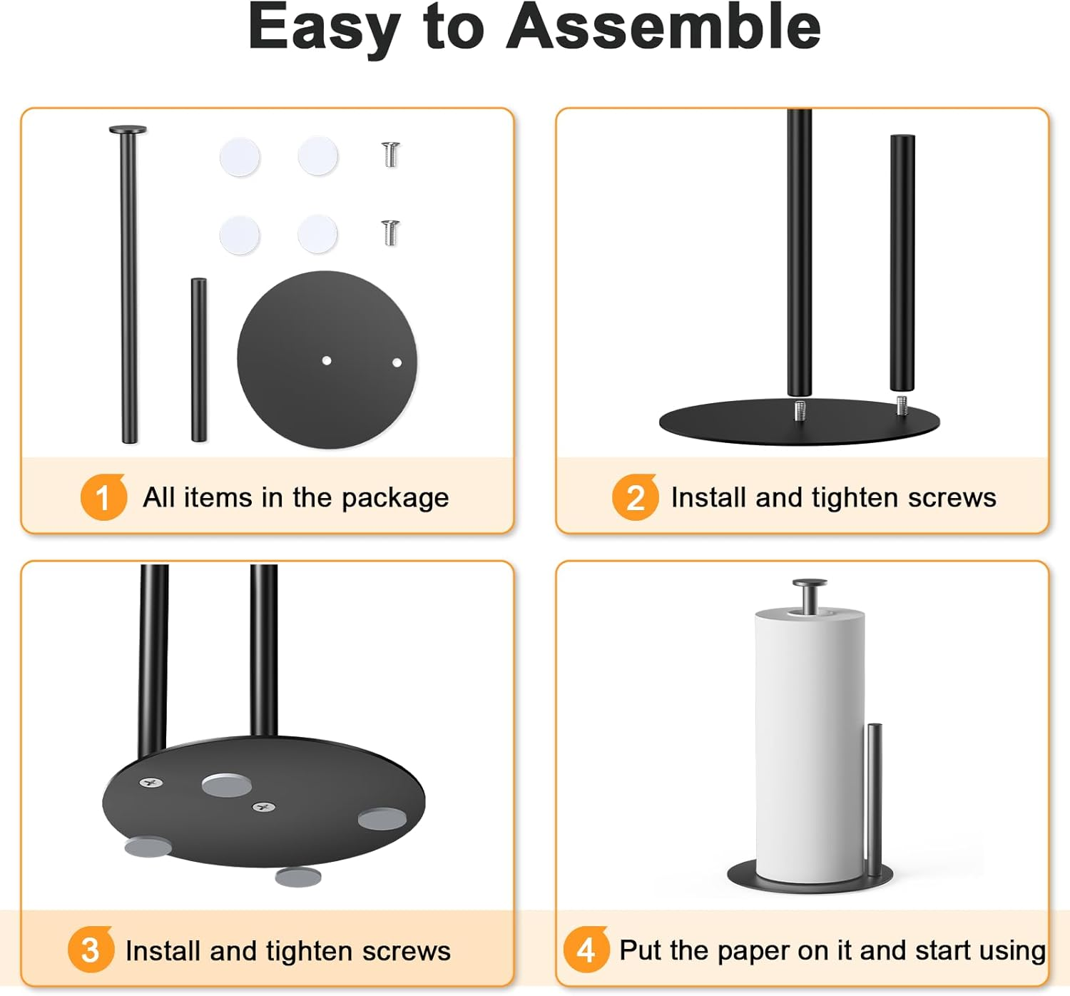 Paper Towel Holder Countertop, Premium Stainless Steel Kitchen Roll Dispenser for Kitchen Organization and Storage,Weighted round Base Vertical Paper Towel Roll Holder Stand(Black) image number 1