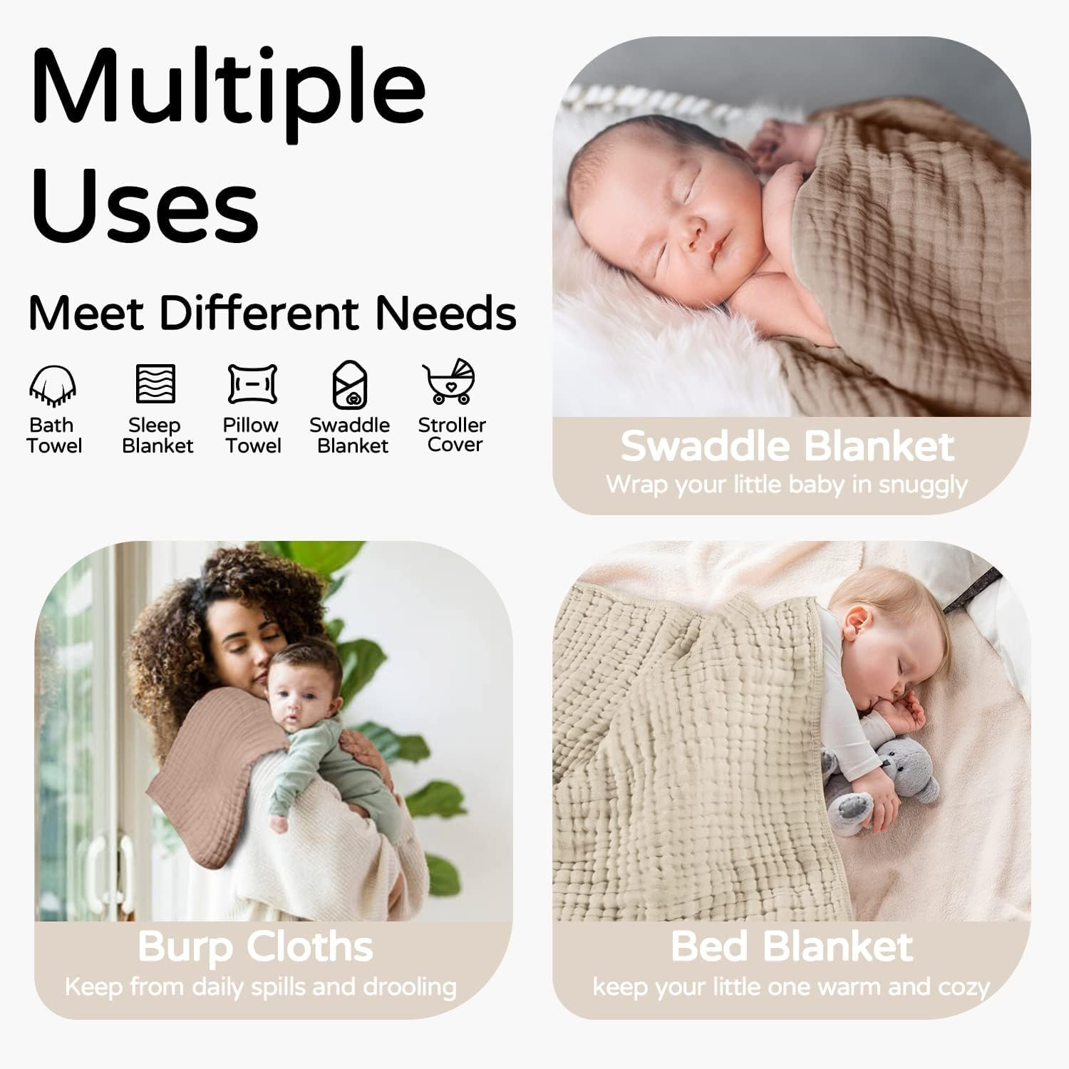 Hooded Towels for Newborn 2 Pack 100% Muslin Cotton Bath Towel with Hood,Large 35.4X35.4Inch, Soft