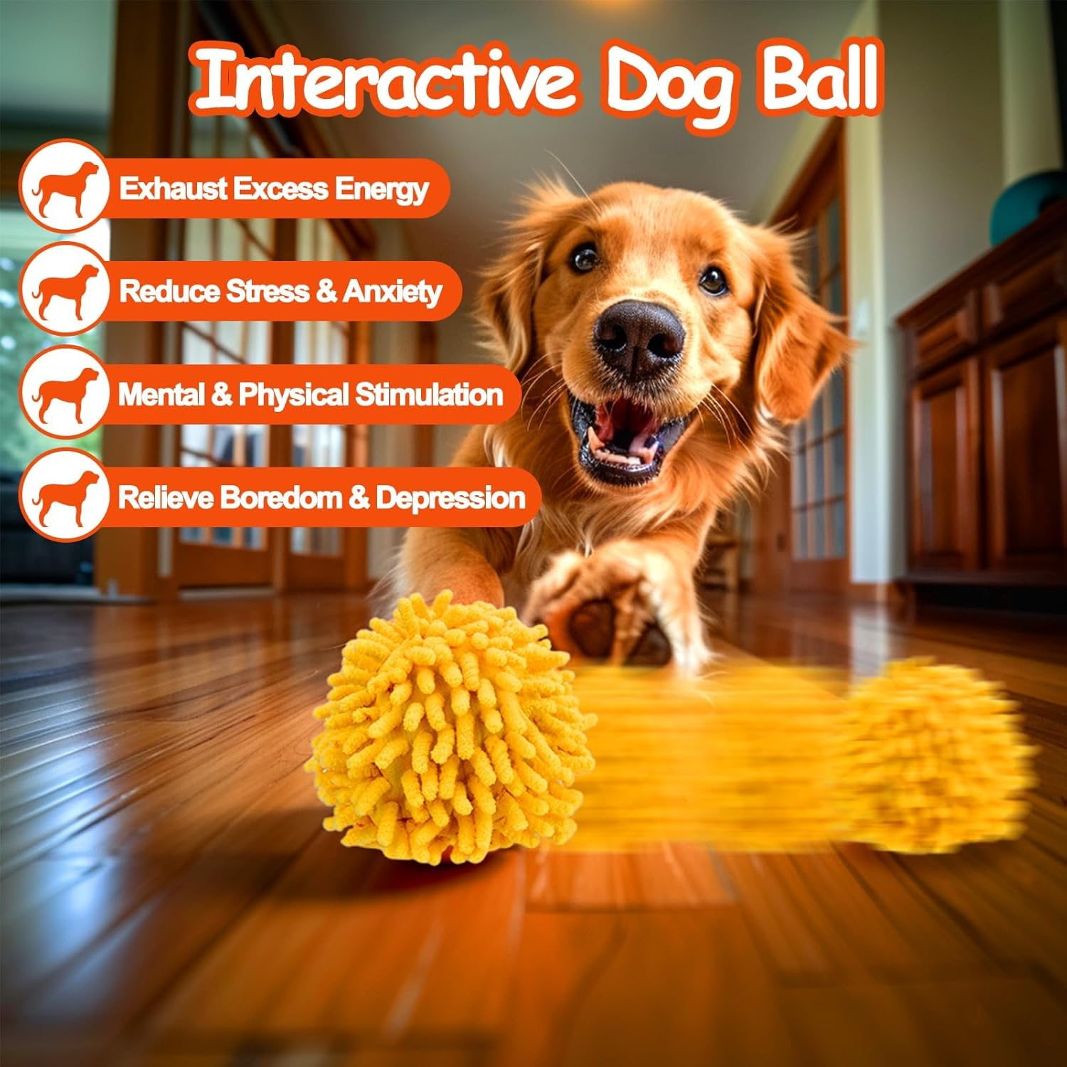 Interactive Dog Toys Ball, Self Rolling Dog Ball with Cover Anti-Chewer for Small/Medium/Large Puppy Pet Toys, Active Rolling Ball for Dogs Enrichment, Motion Activated Toys That Move Its Own Orange image number 3