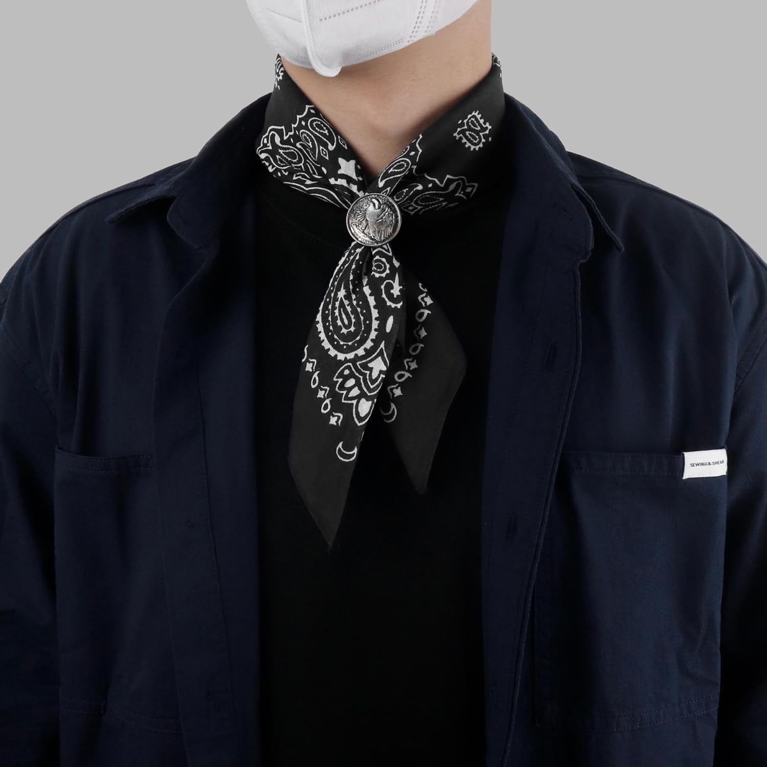 Hymeiluely Western Bandana Scarf with Vintage Coin Buckle, Paisley Pattern Neck Scarf for Men Pocket Square Cowboy Scarves - Light Pink image number 7